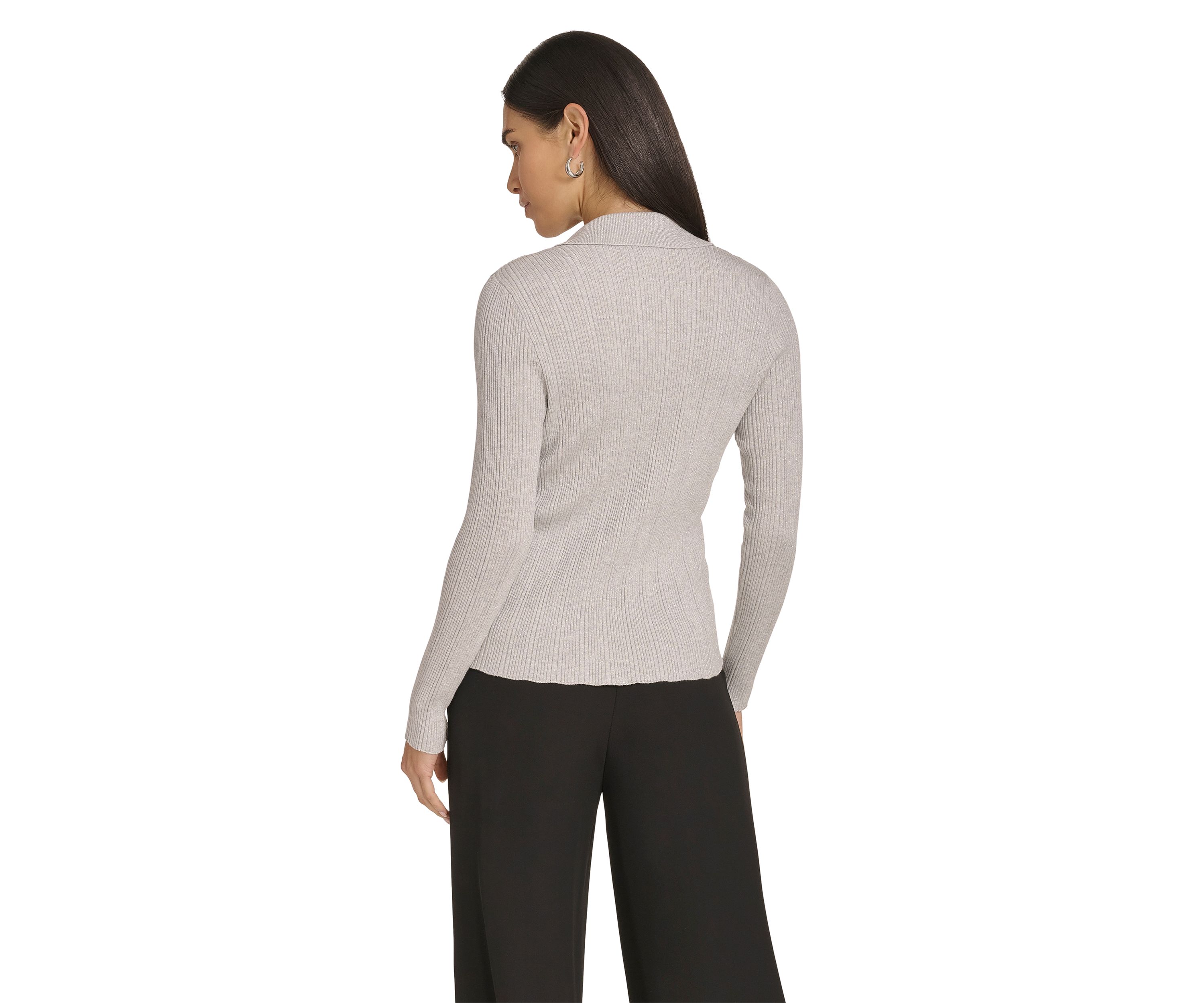 Womens Long Sleeve V-Neck Collared Sweater