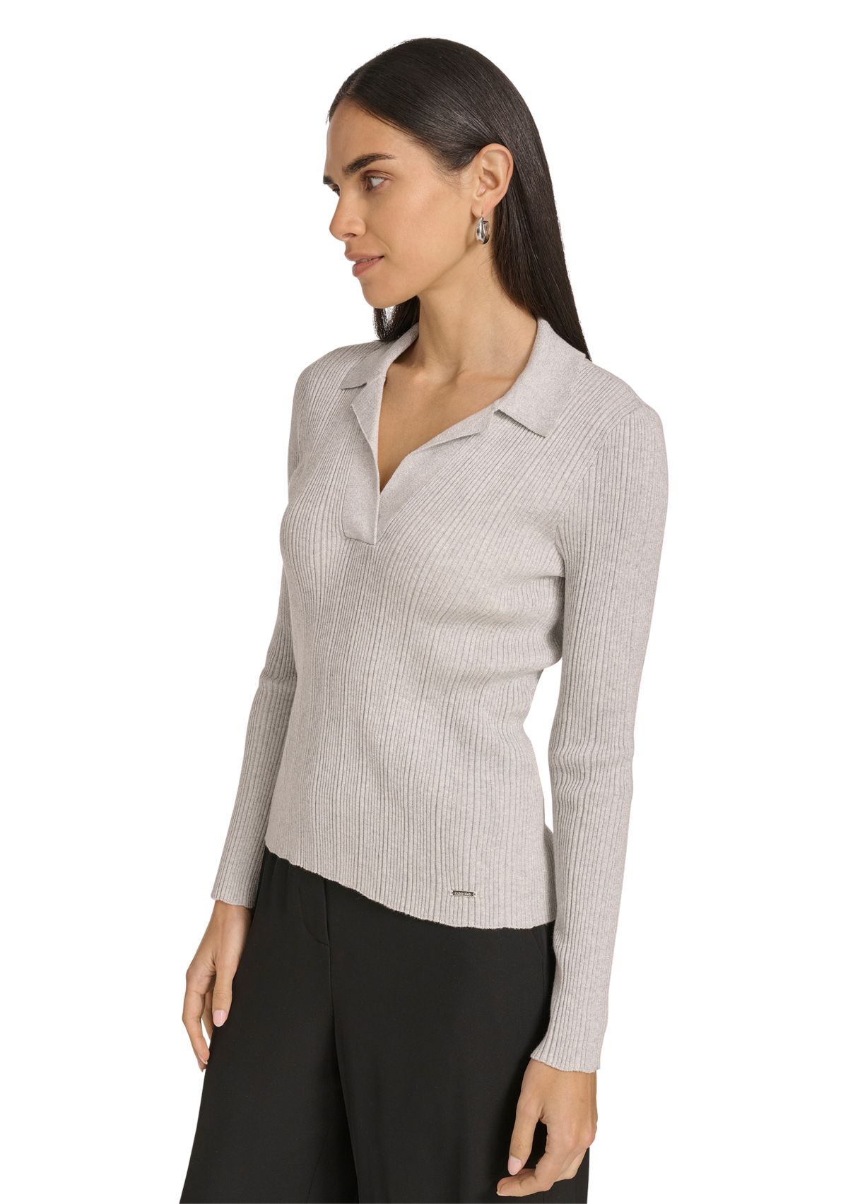 Womens Long Sleeve V-Neck Collared Sweater