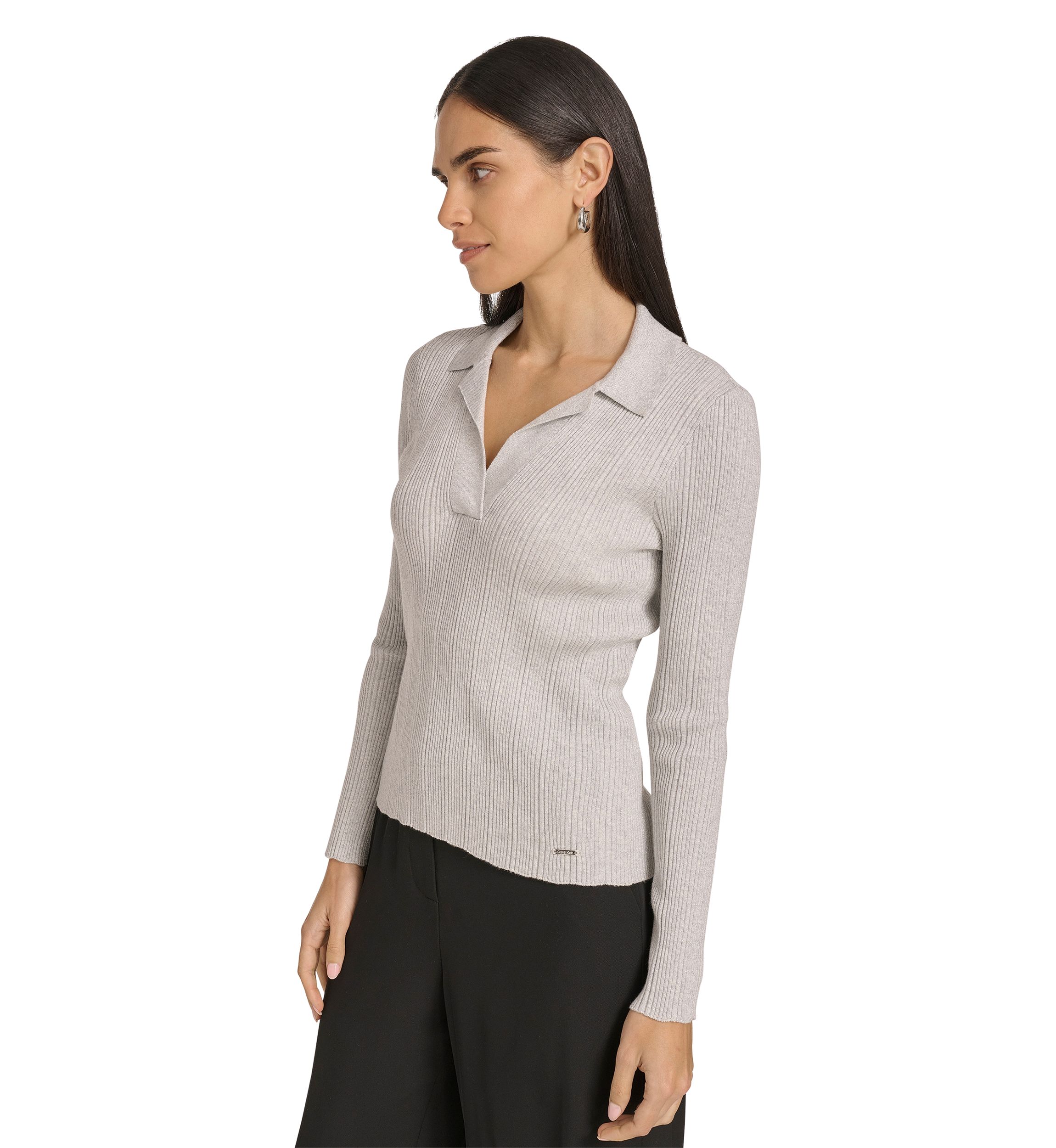 Womens Long Sleeve V-Neck Collared Sweater