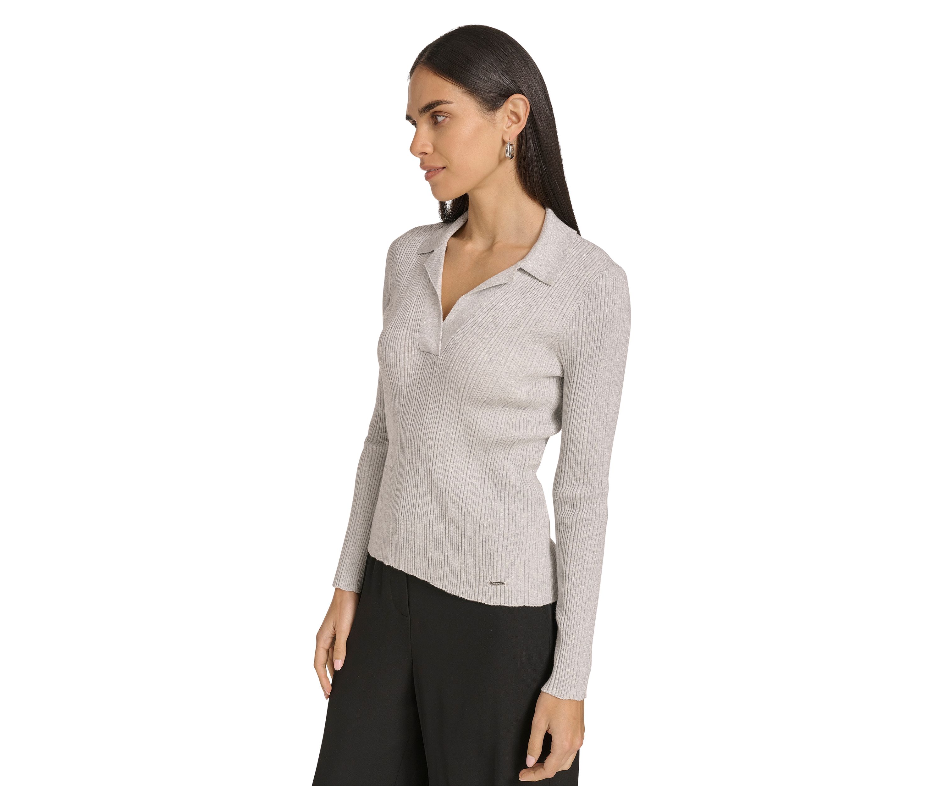 Womens Long Sleeve V-Neck Collared Sweater