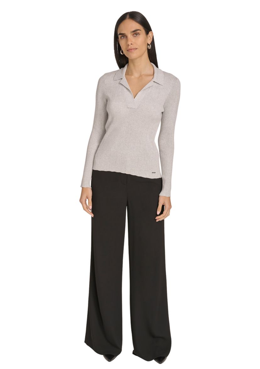 Womens Long Sleeve V-Neck Collared Sweater