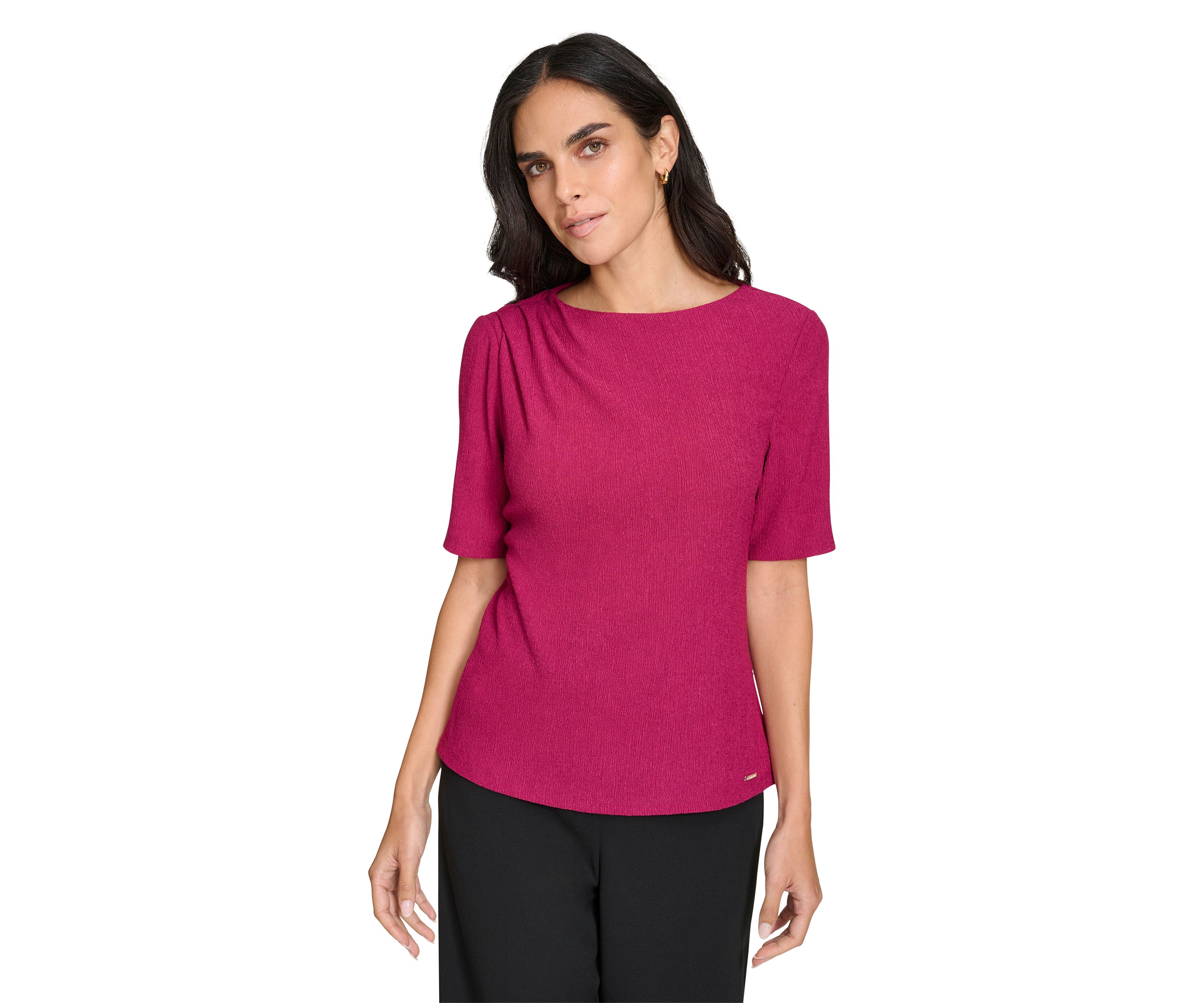 Womens Elbow Sleeve Crew Neck Top