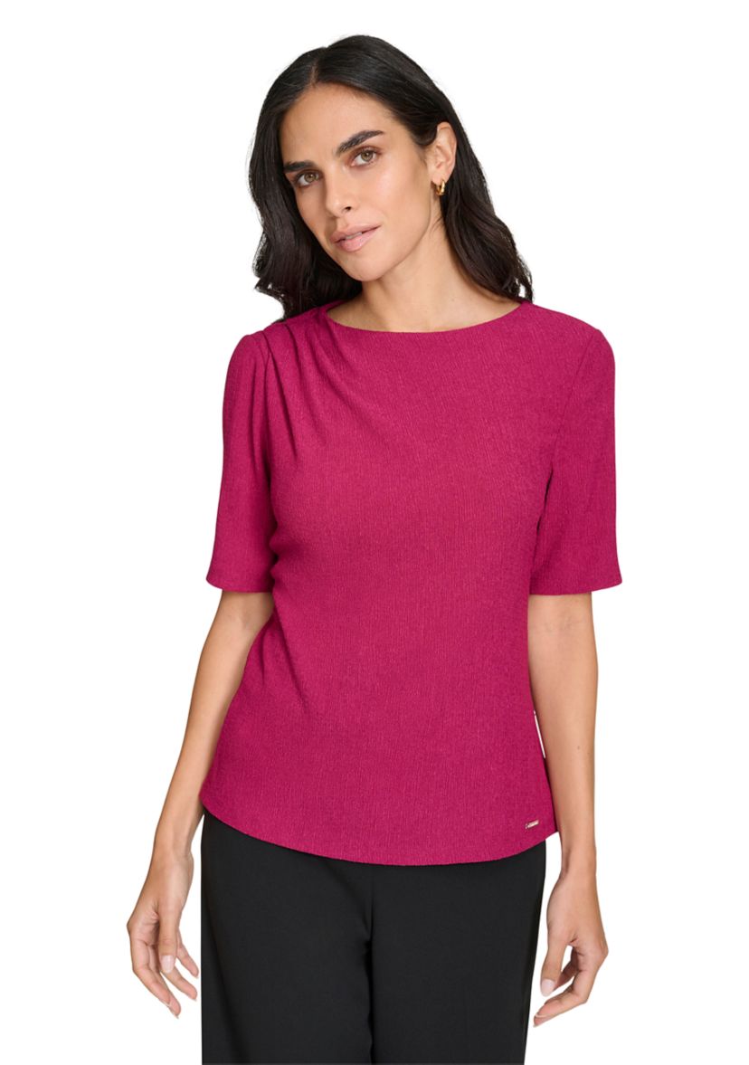 Womens Elbow Sleeve Crew Neck Top