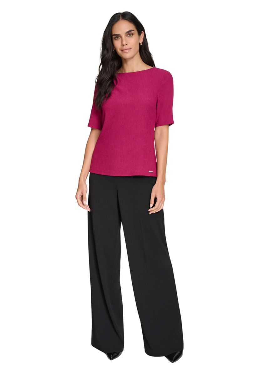 Womens Elbow Sleeve Crew Neck Top