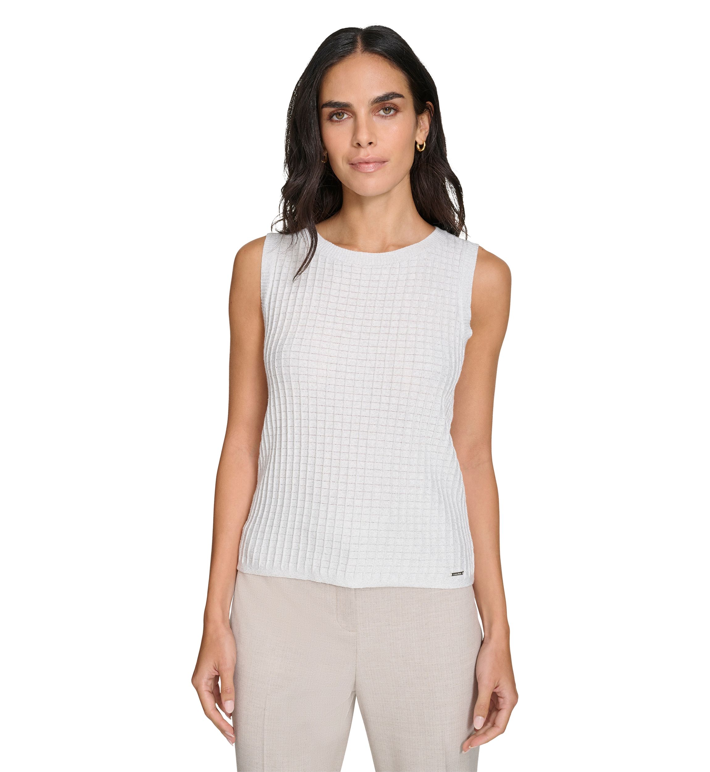 Womens Sleeveless Crew Neck Sweater with Lurex