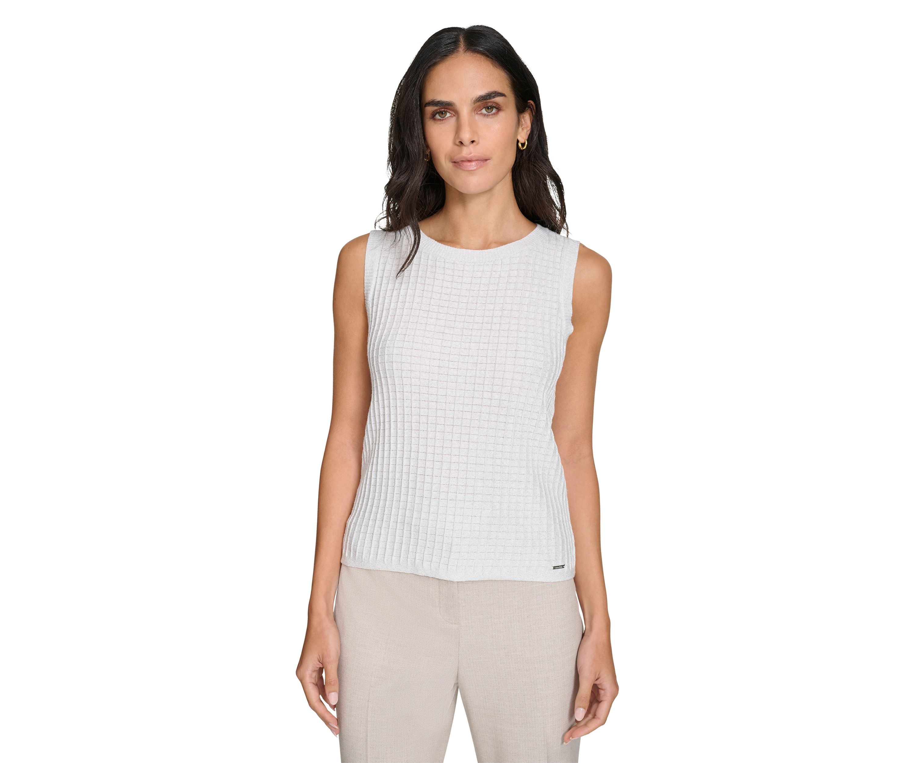 Womens Sleeveless Crew Neck Sweater with Lurex