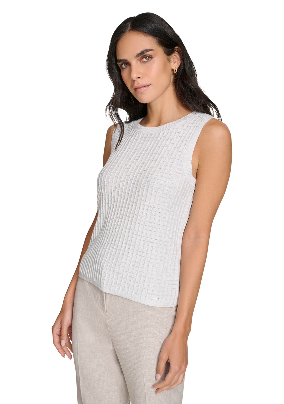 Womens Sleeveless Crew Neck Sweater with Lurex