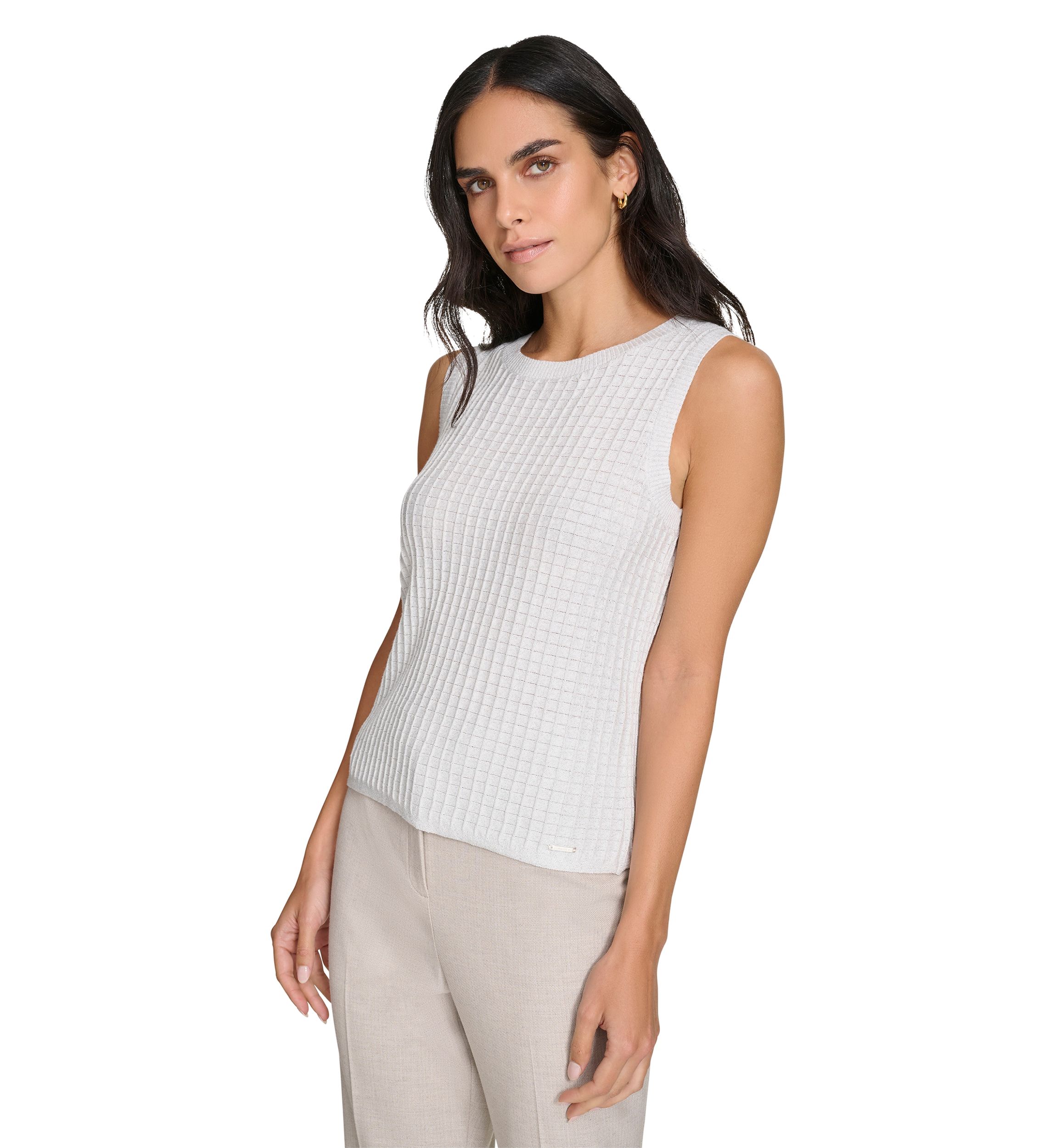 Womens Sleeveless Crew Neck Sweater with Lurex