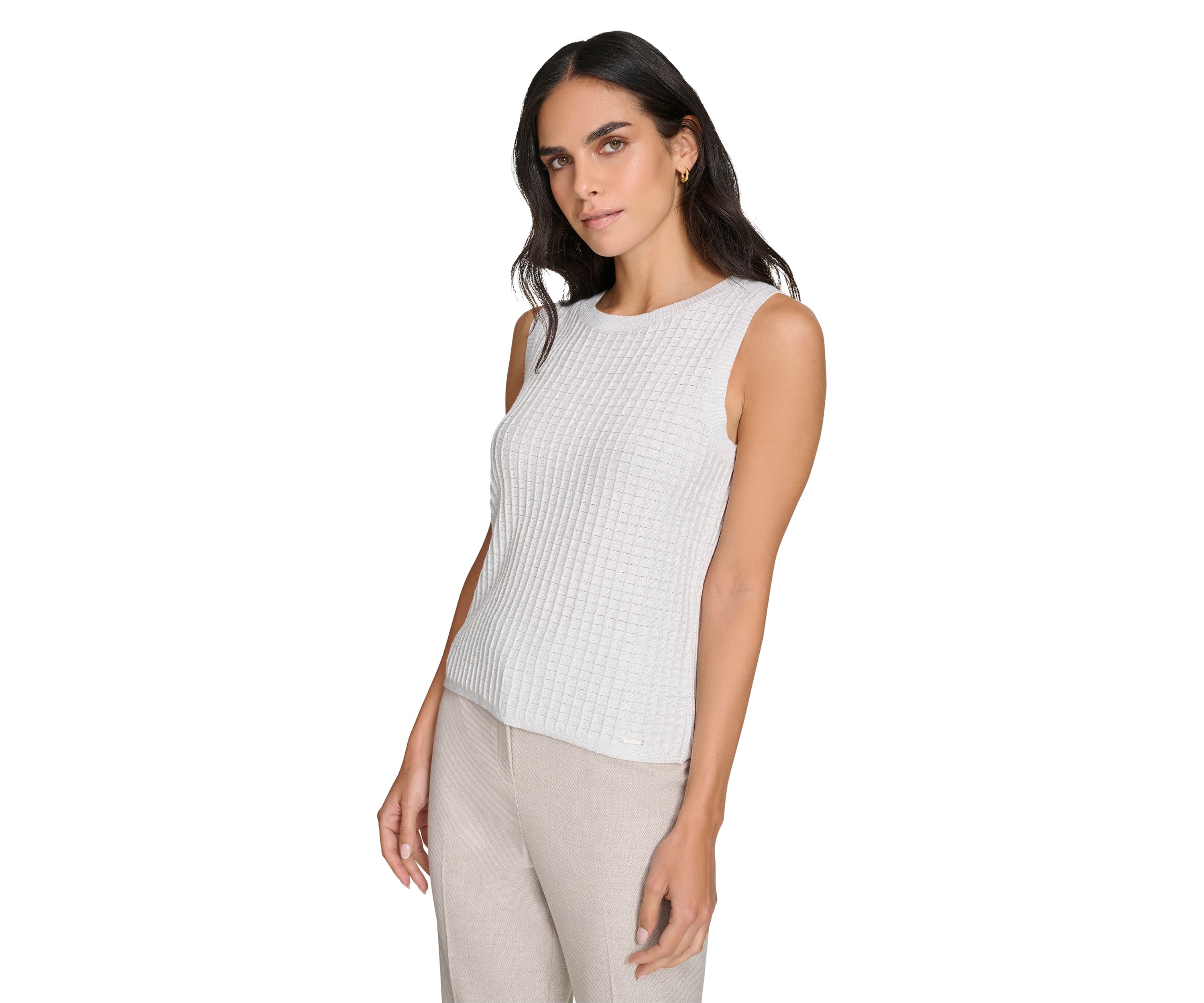 Womens Sleeveless Crew Neck Sweater with Lurex