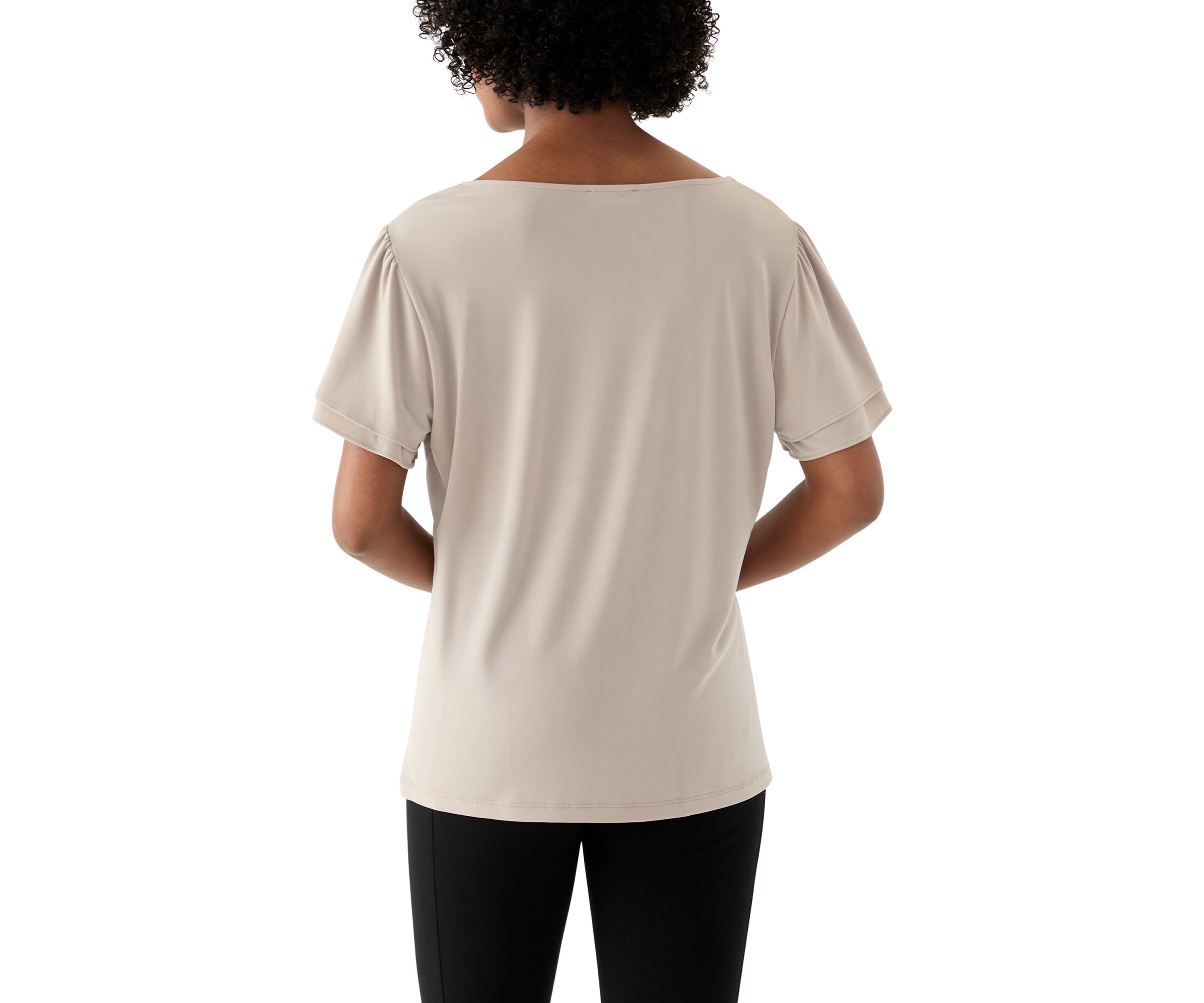 Womens V-neck Short Double Tier Sleeve Top