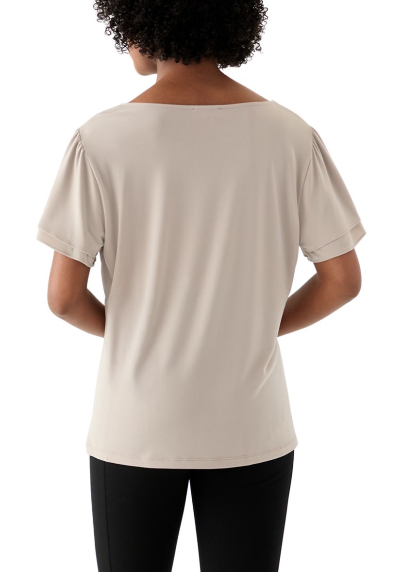 Womens V-neck Short Double Tier Sleeve Top