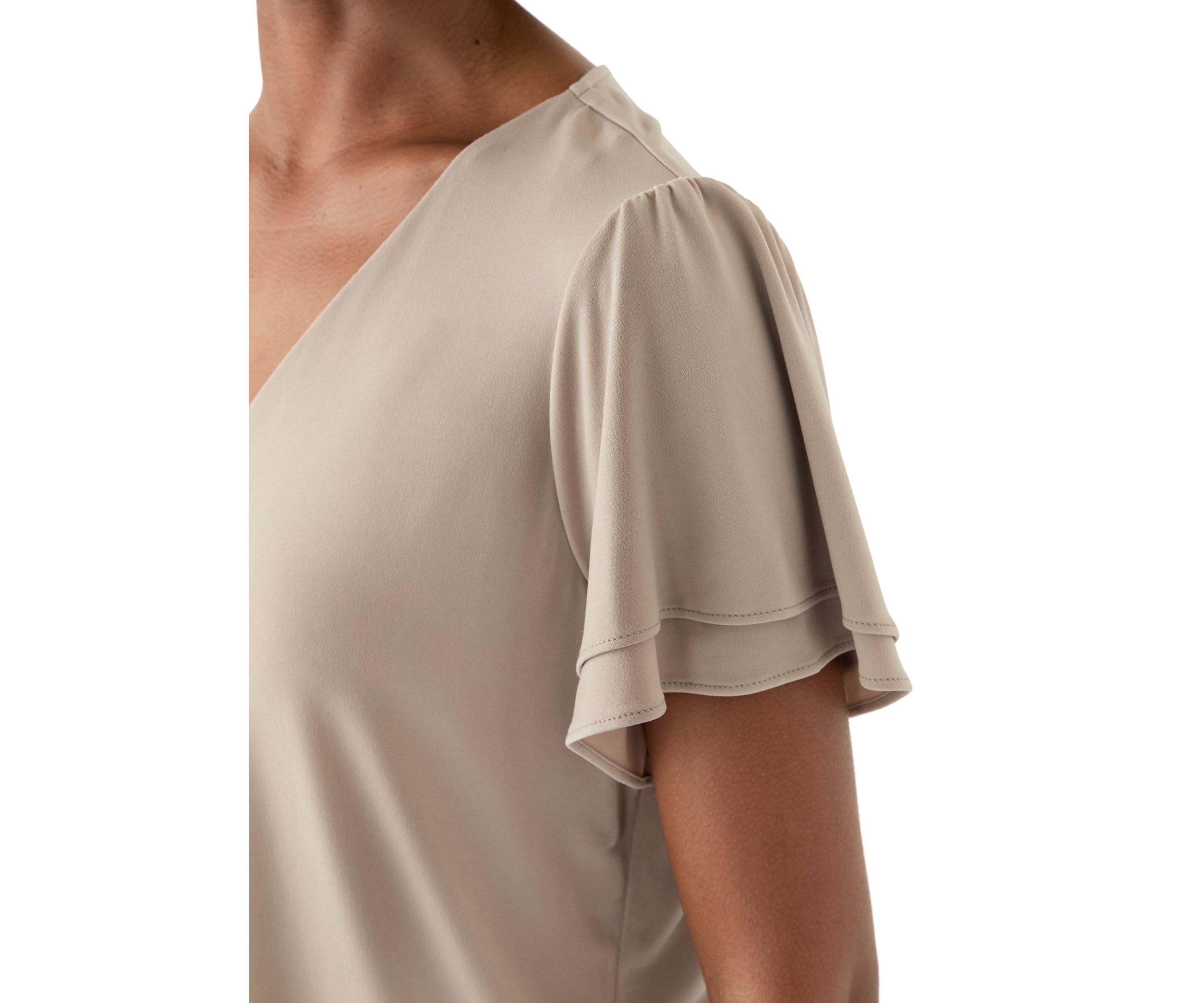 Womens V-neck Short Double Tier Sleeve Top