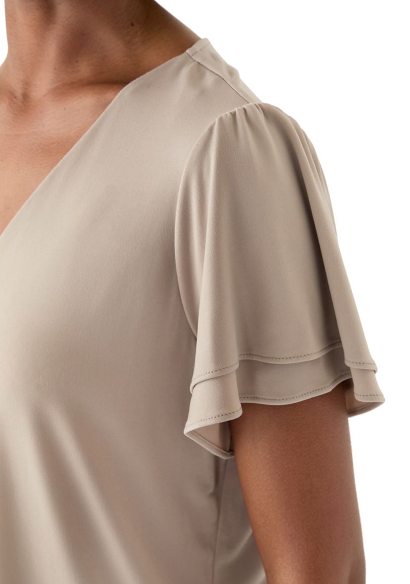Womens V-neck Short Double Tier Sleeve Top