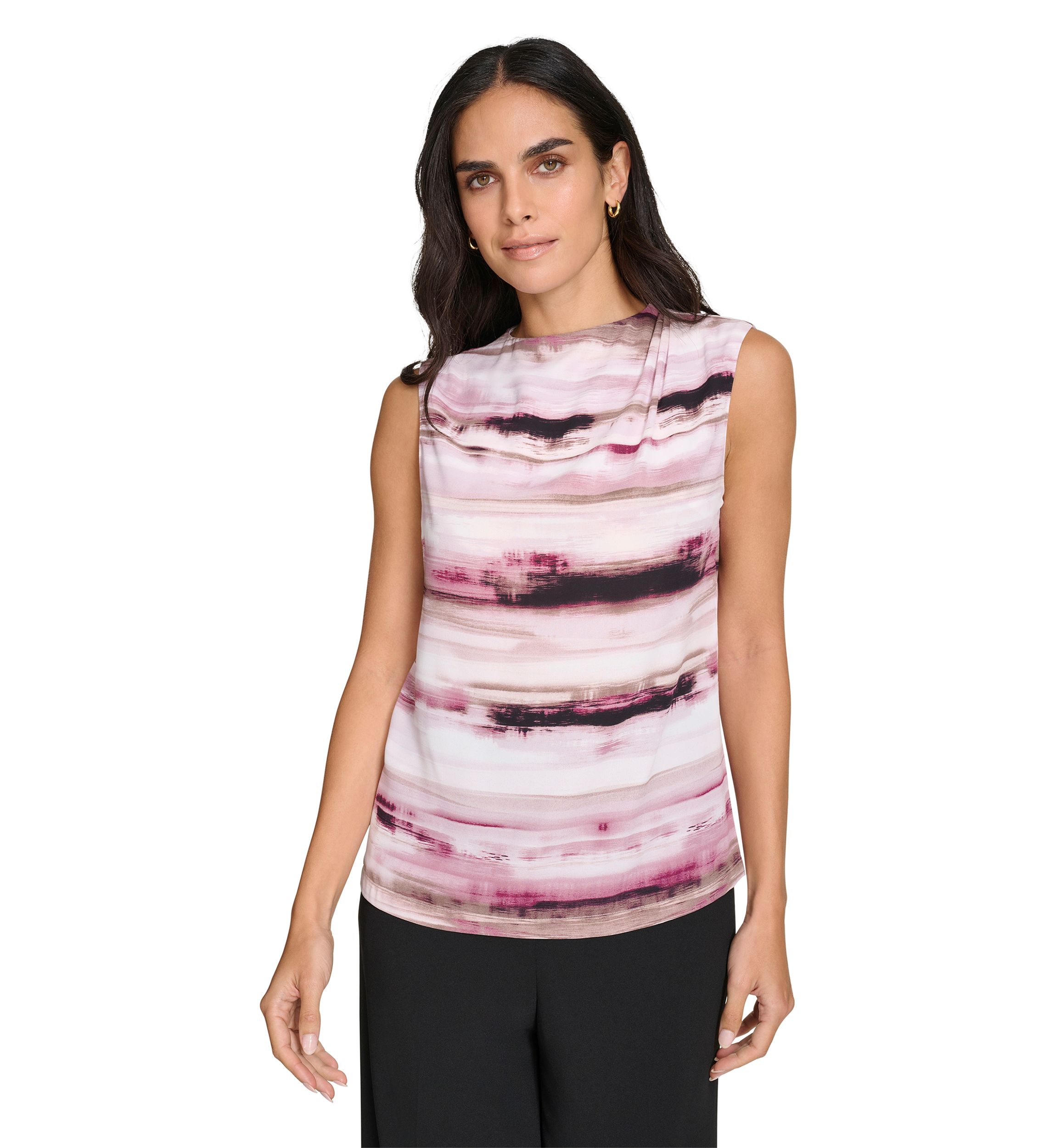 Womens Sleeveless Top with Draped Shoulder Detail