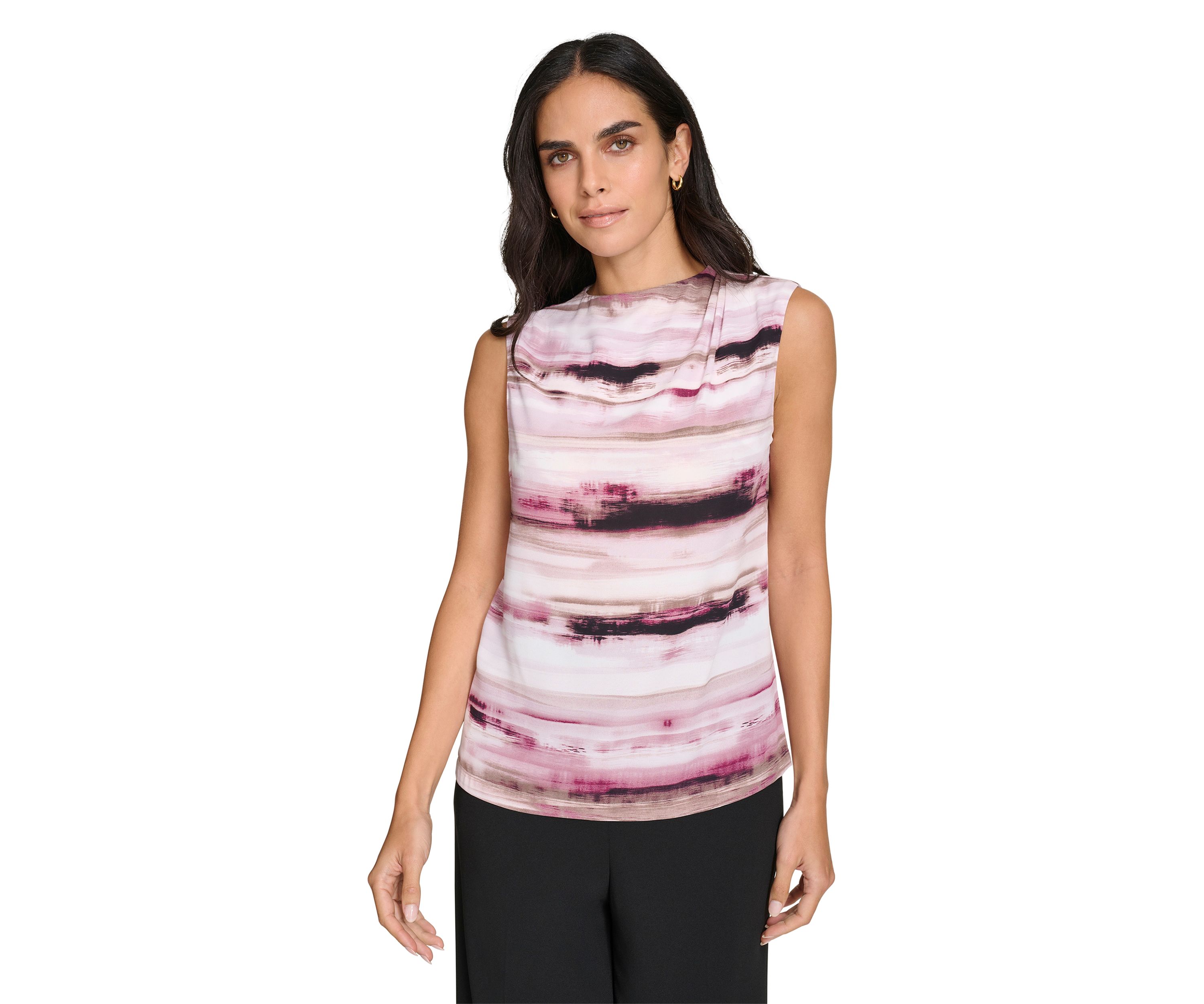 Womens Sleeveless Top with Draped Shoulder Detail