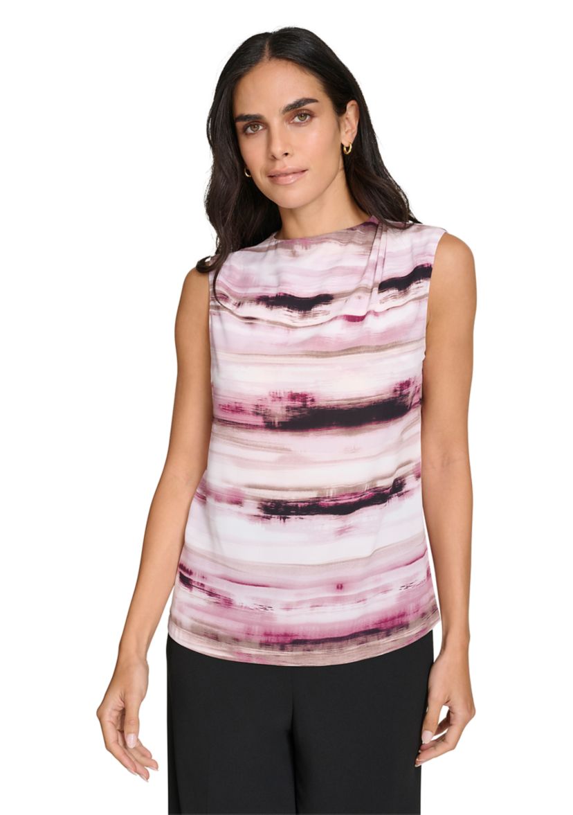 Womens Sleeveless Top with Draped Shoulder Detail