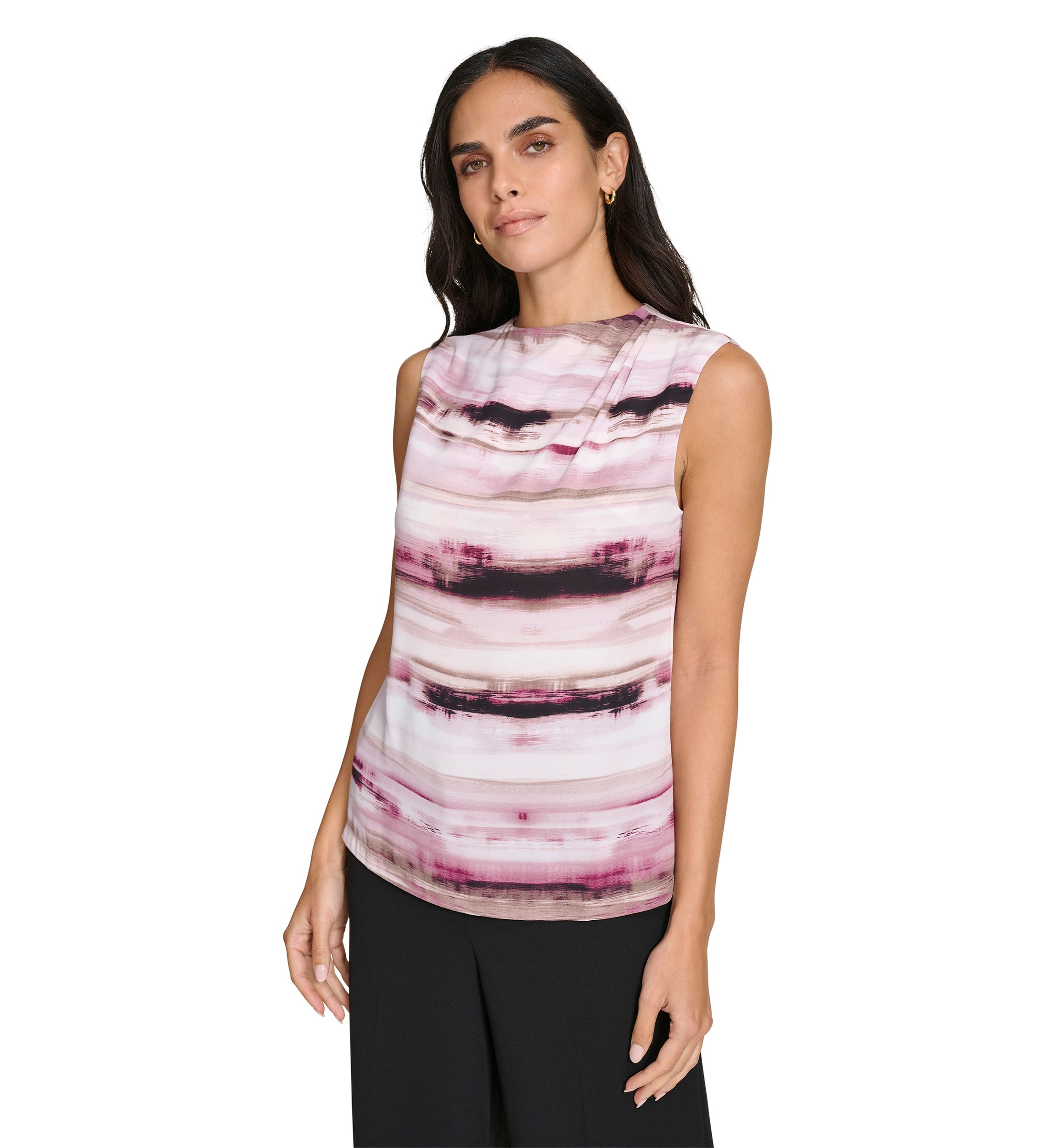 Womens Sleeveless Top with Draped Shoulder Detail