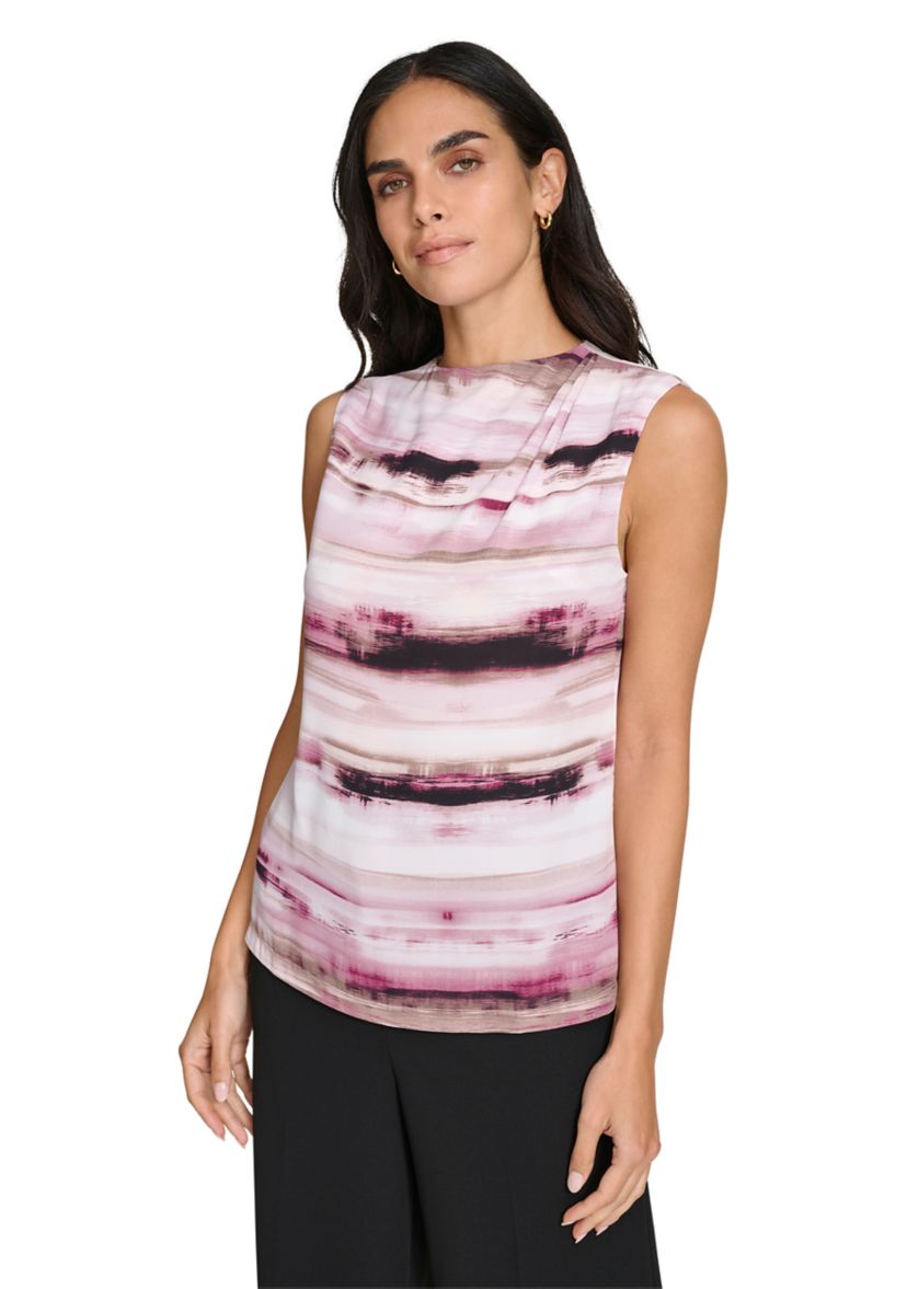 Womens Sleeveless Top with Draped Shoulder Detail