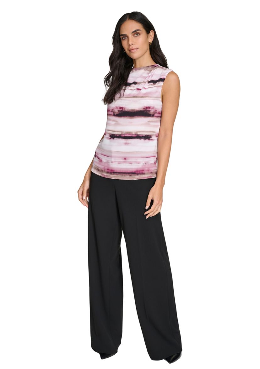 Womens Sleeveless Top with Draped Shoulder Detail