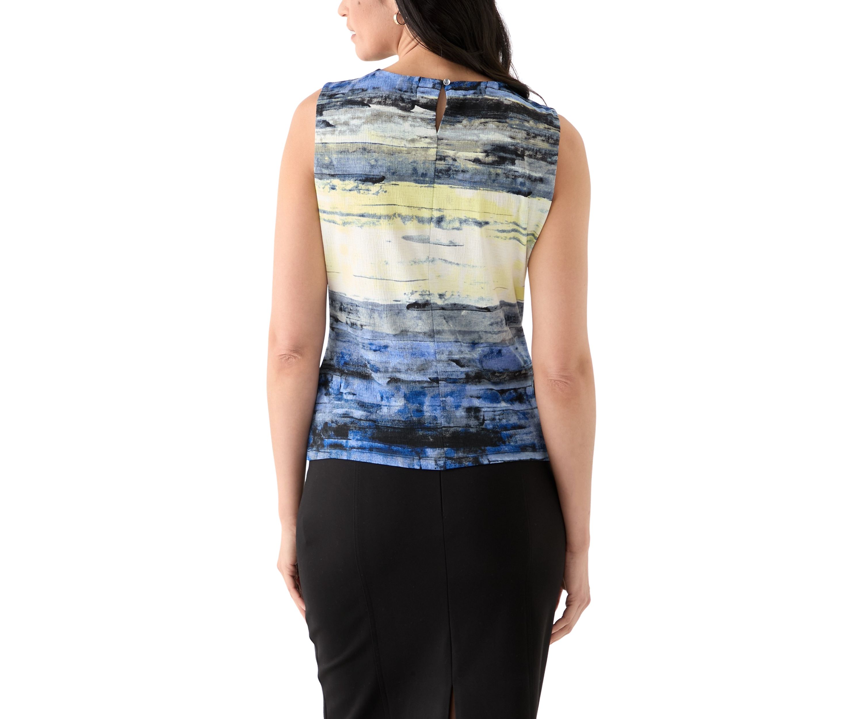 Womens Sleeveless Printed Pleated Top
