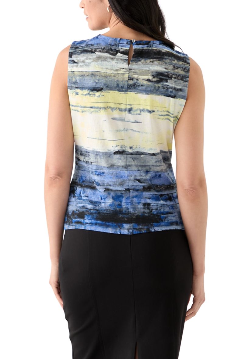 Womens Sleeveless Printed Pleated Top