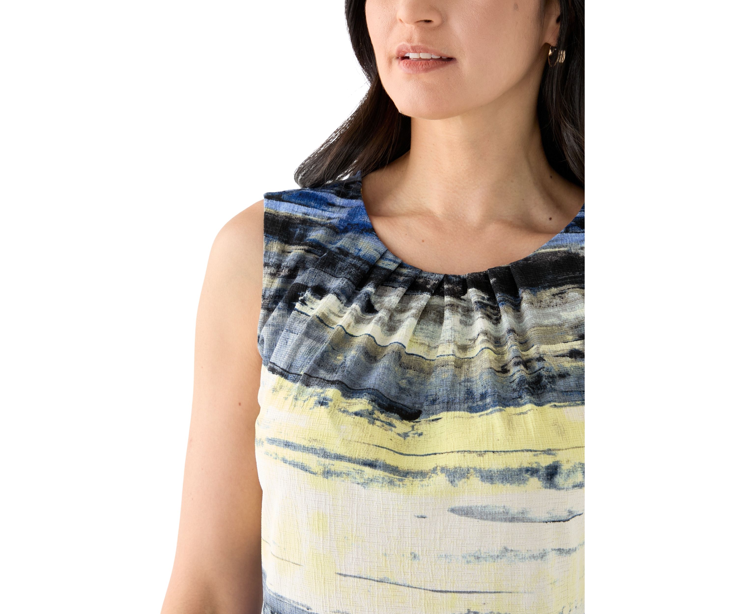 Womens Sleeveless Printed Pleated Top