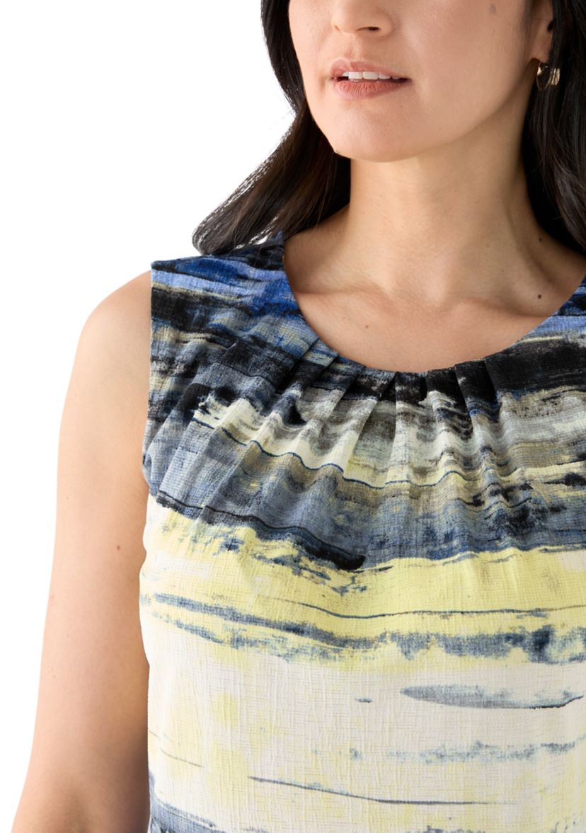 Womens Sleeveless Printed Pleated Top