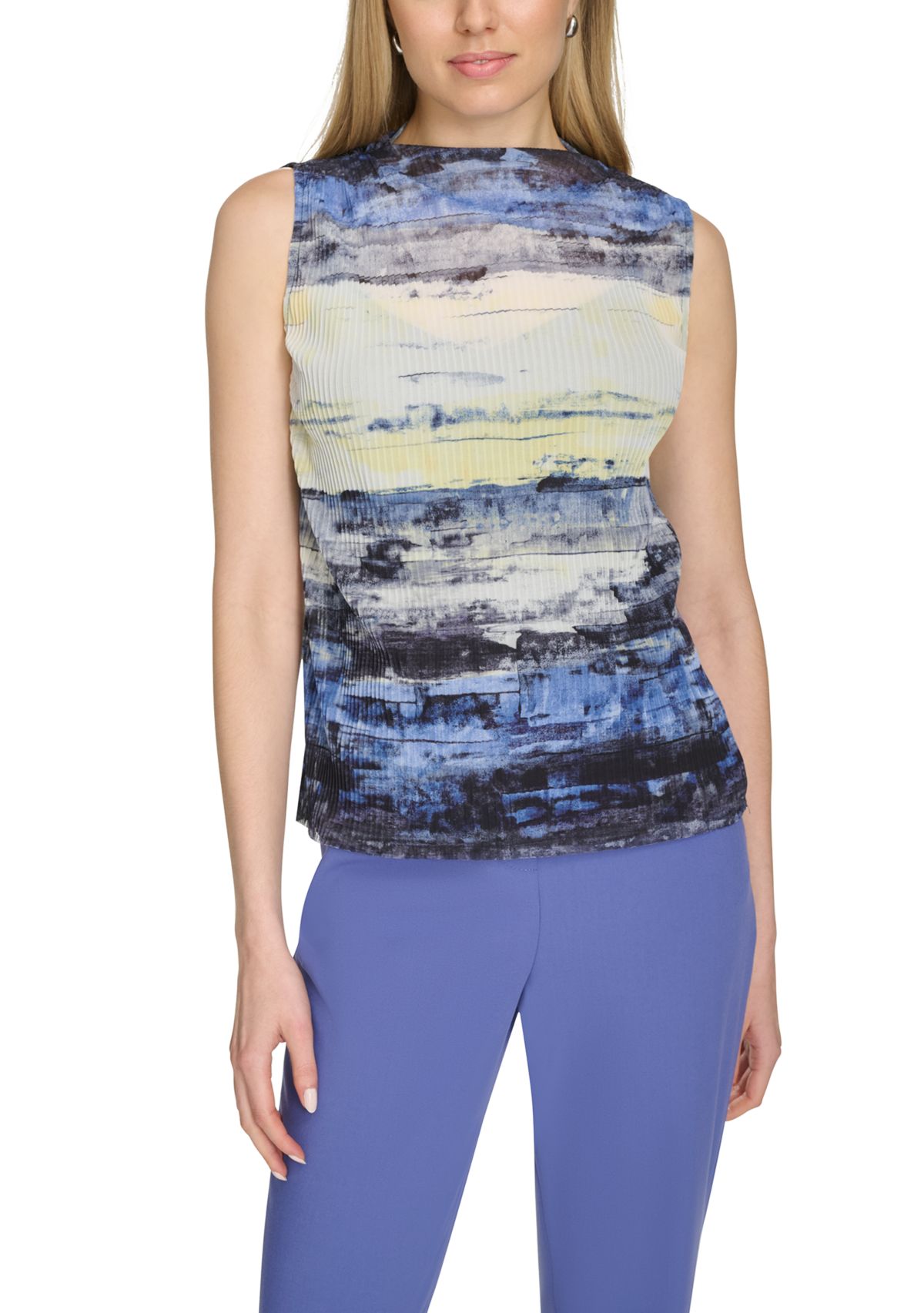 Womens Printed Mesh Sleeveless Blouse