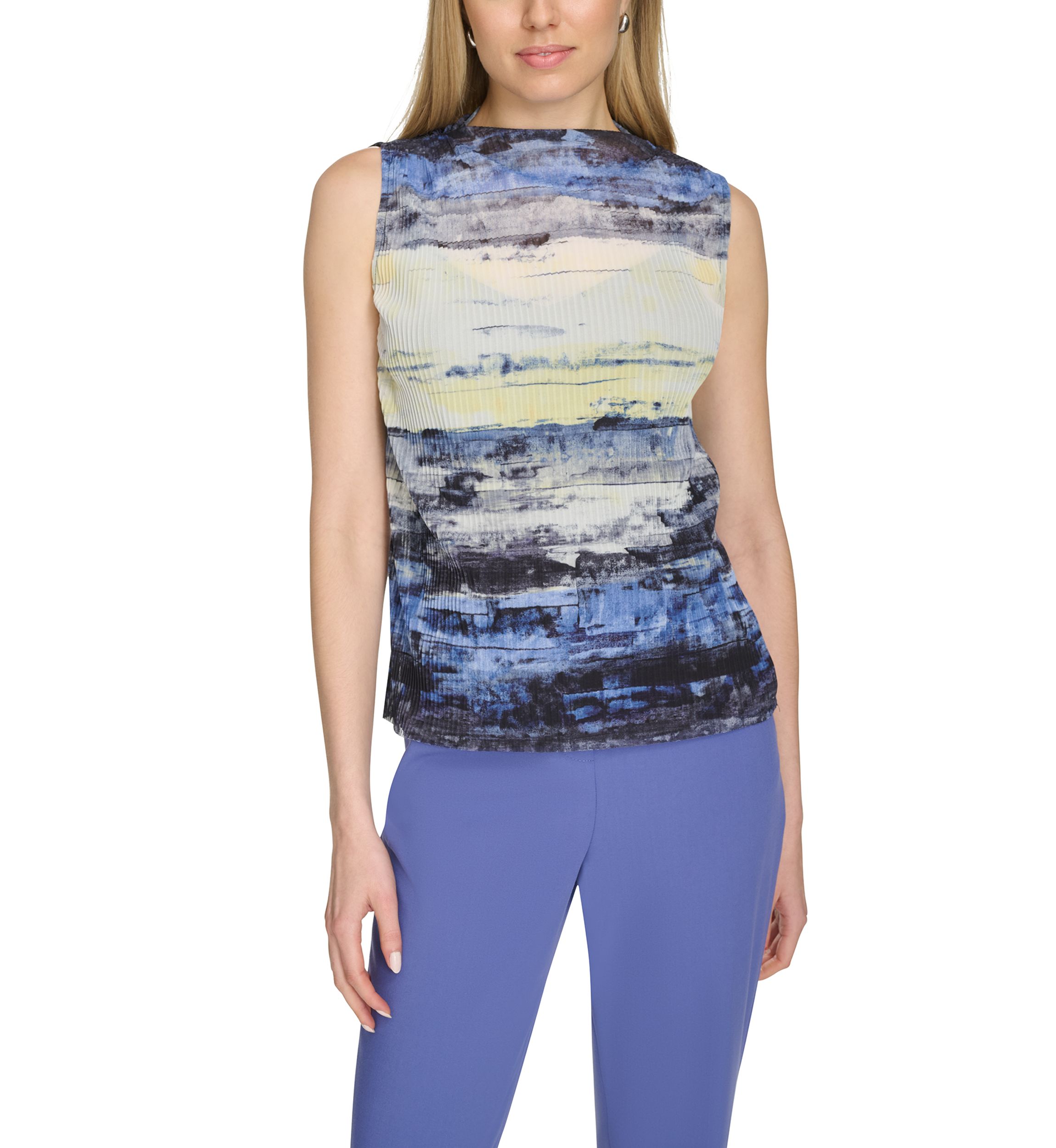 Womens Printed Mesh Sleeveless Blouse