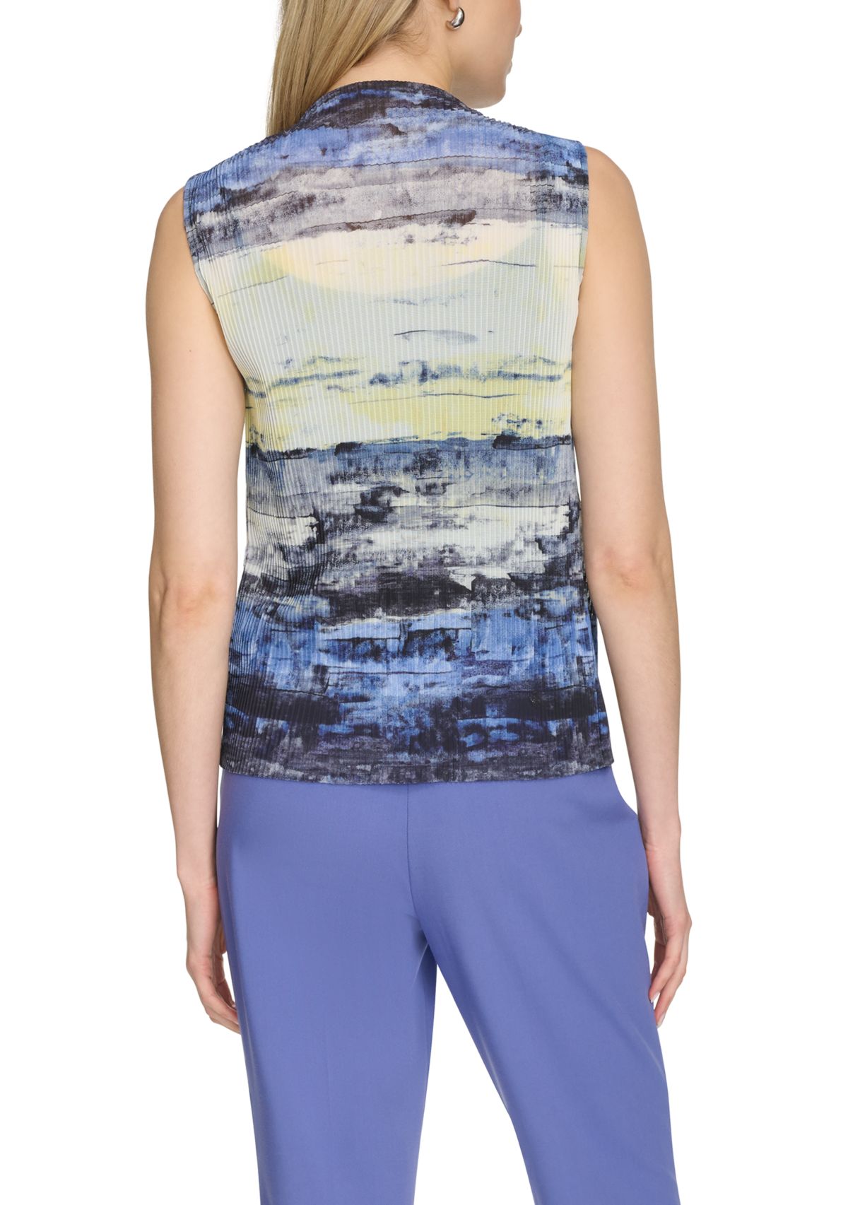 Womens Printed Mesh Sleeveless Blouse