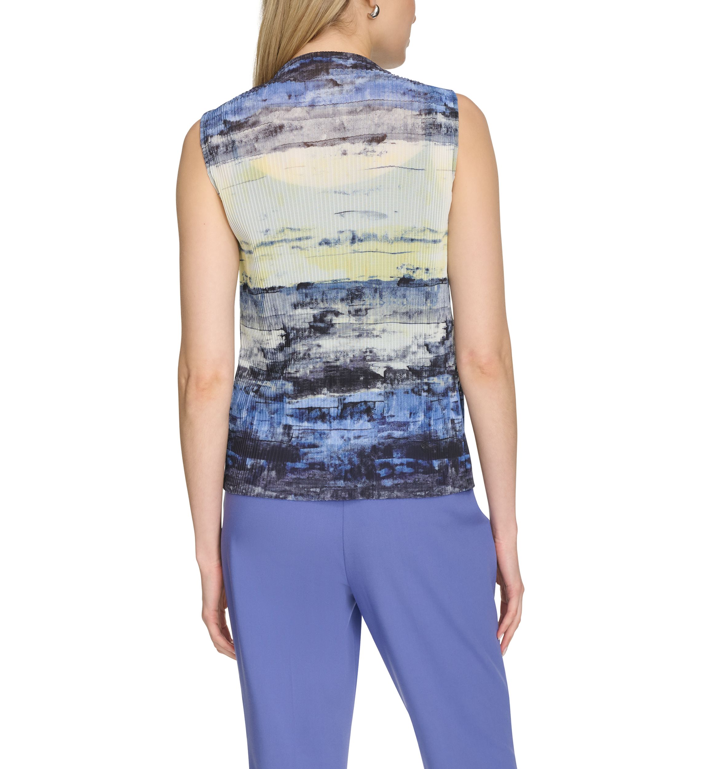 Womens Printed Mesh Sleeveless Blouse