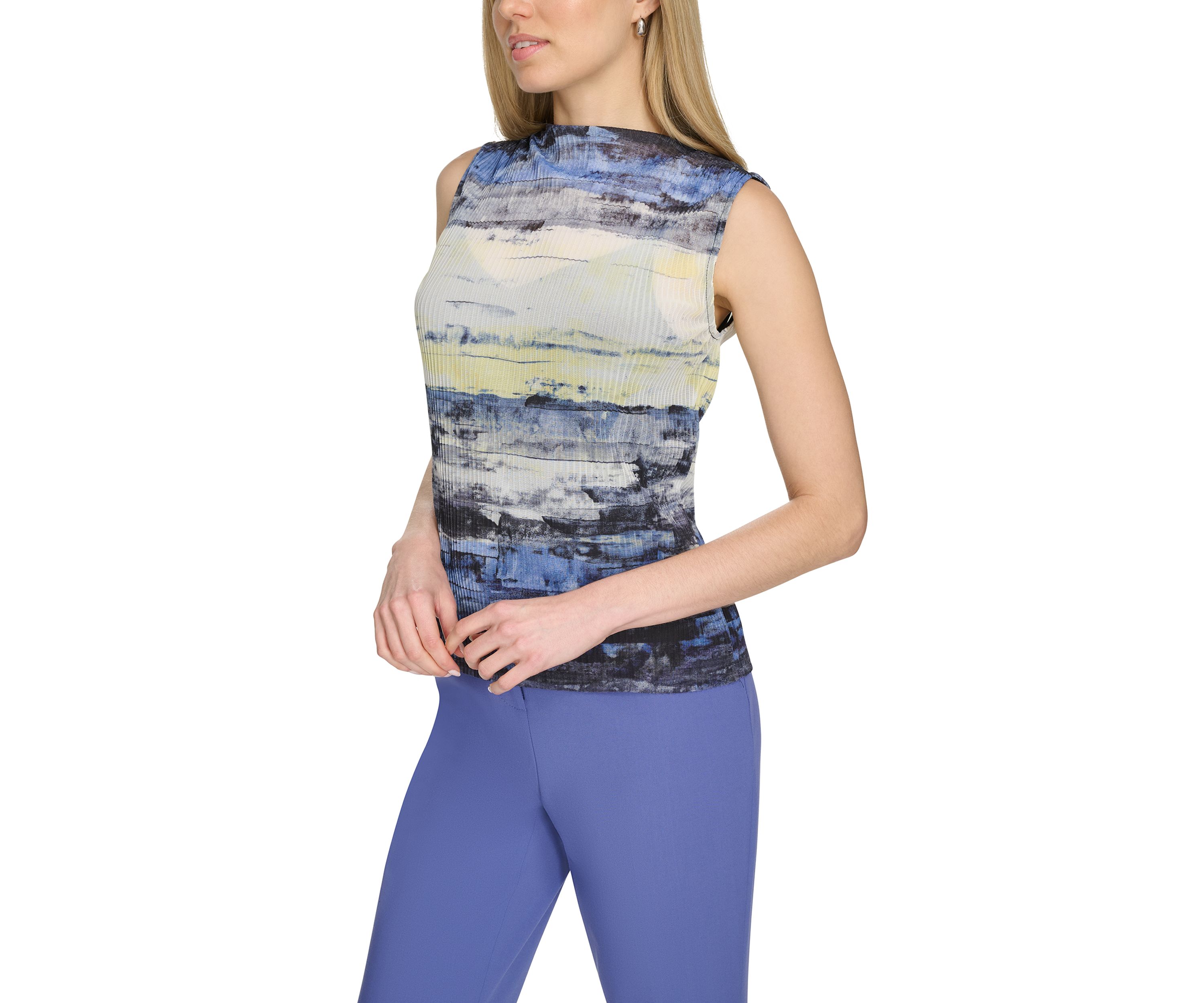 Womens Printed Mesh Sleeveless Blouse
