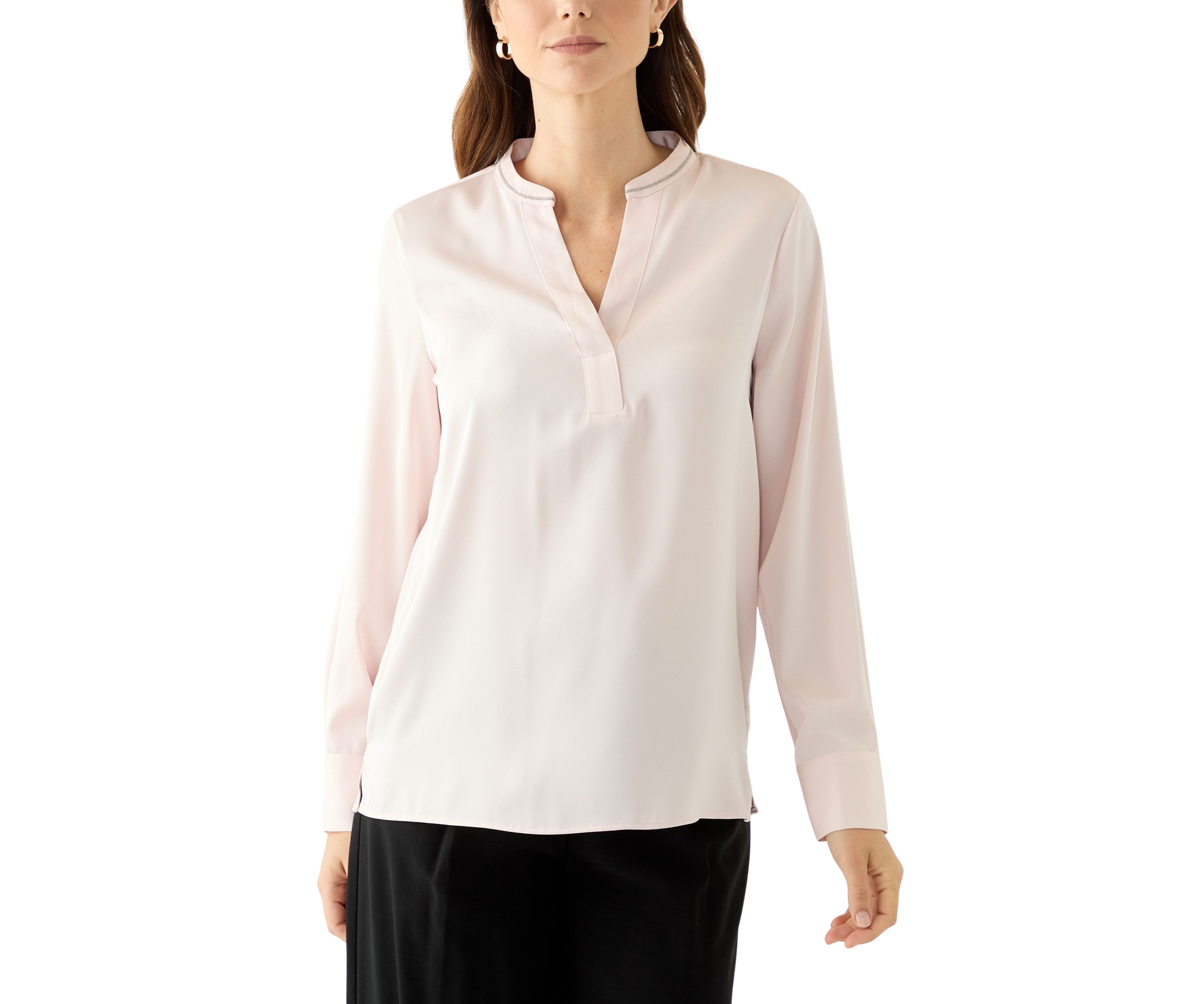 Womens Solid Charmeuse Split Neck Blouse