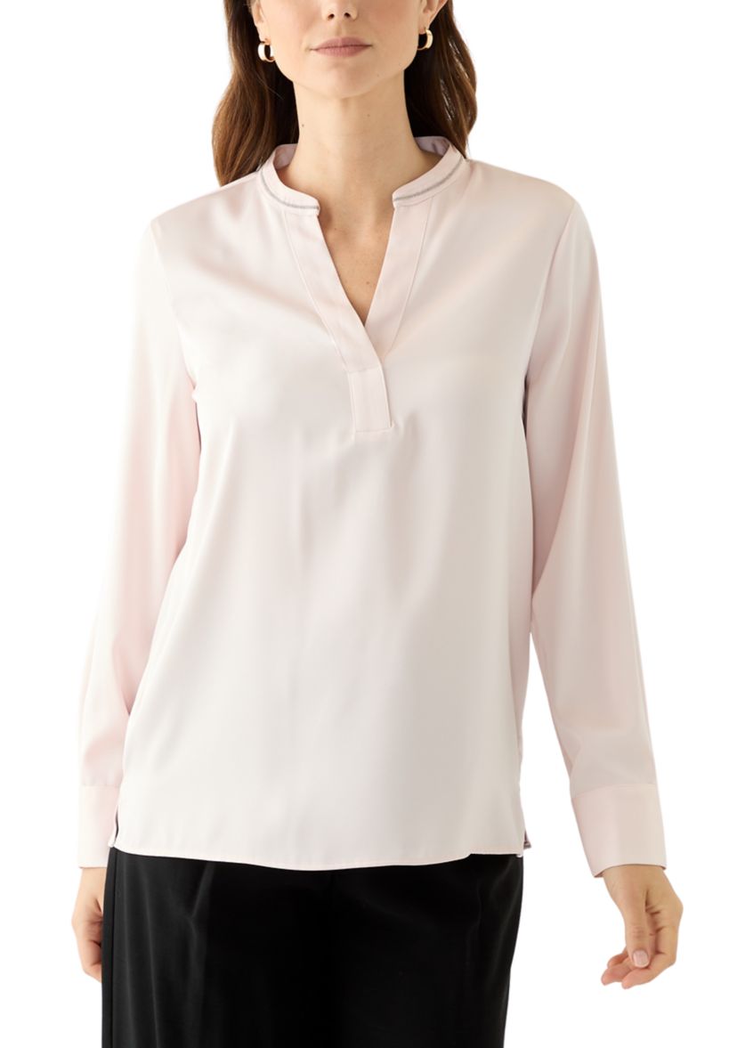 Womens Solid Charmeuse Split Neck Blouse