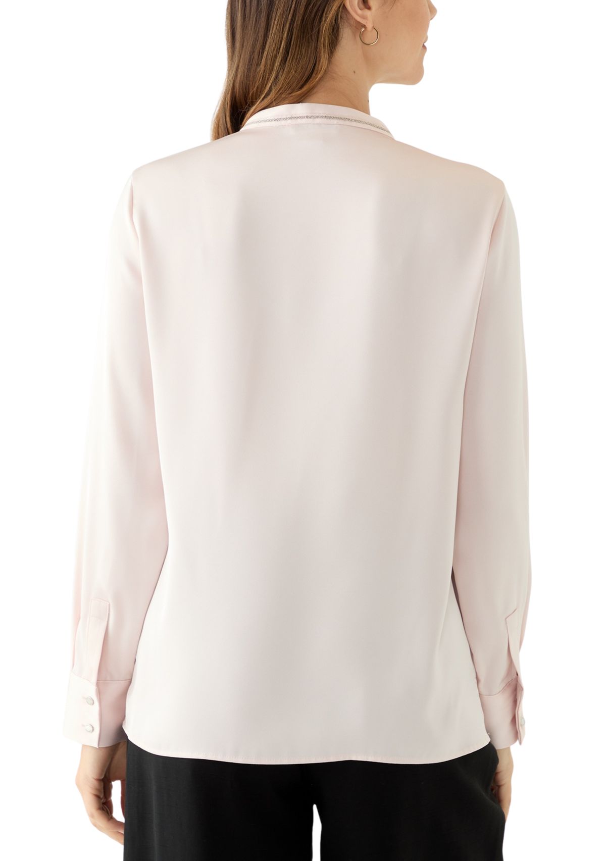Womens Solid Charmeuse Split Neck Blouse
