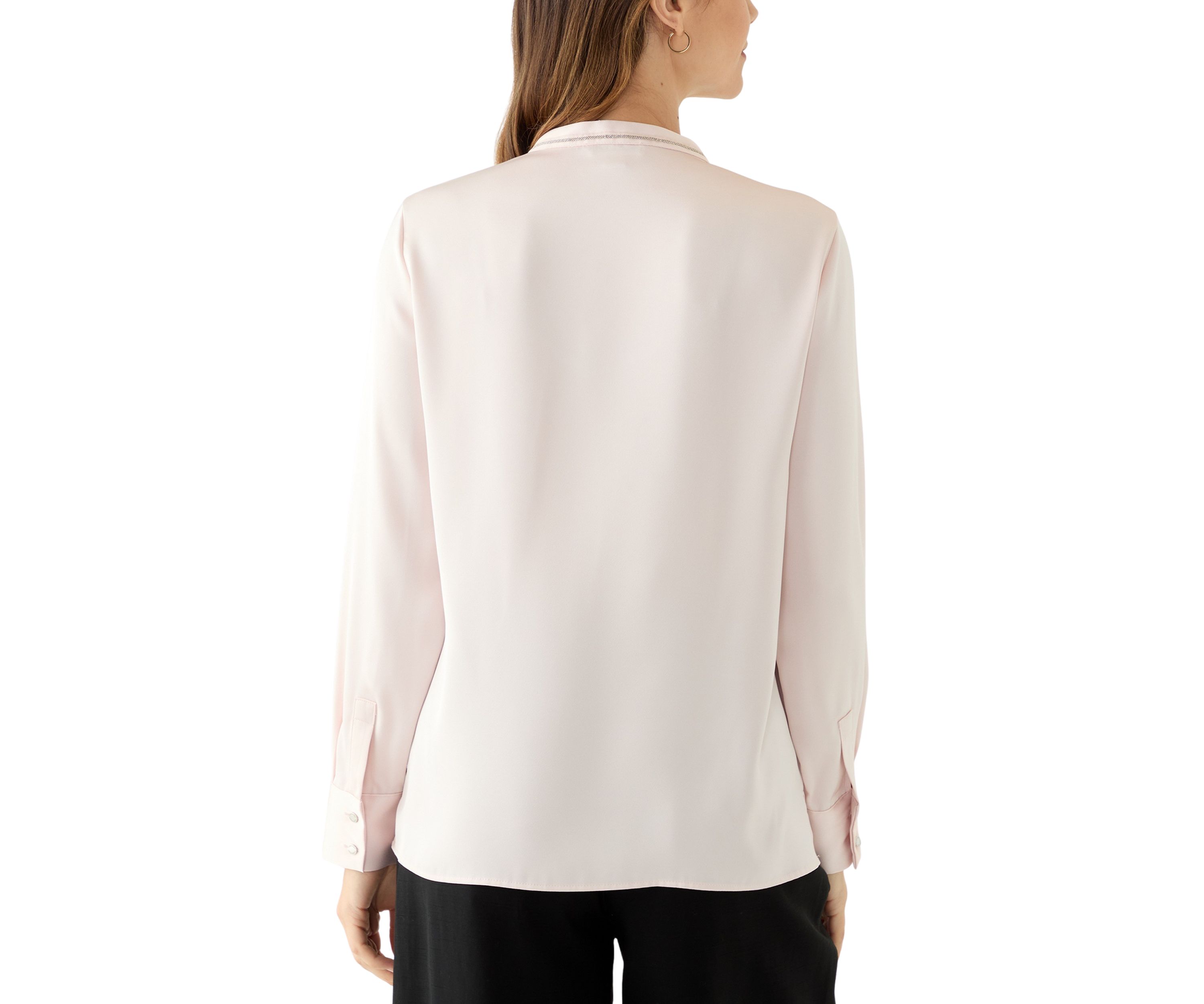 Womens Solid Charmeuse Split Neck Blouse