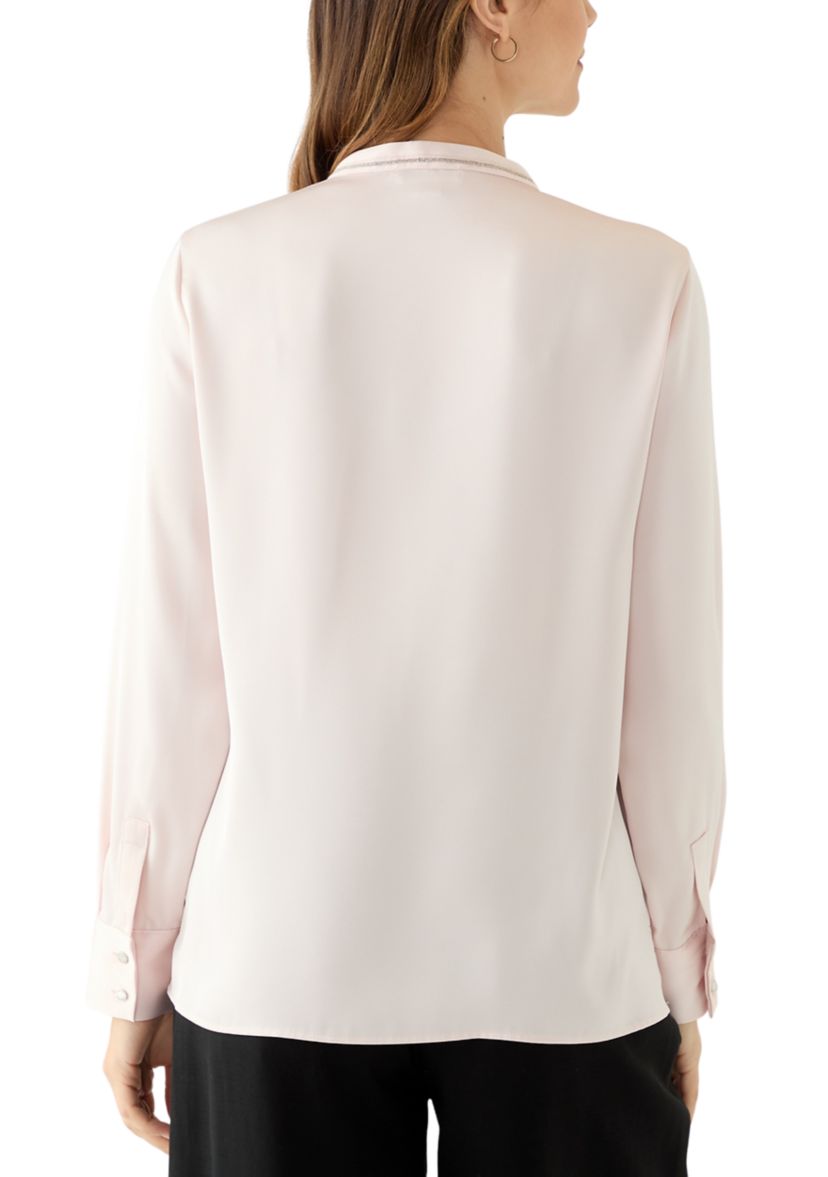Womens Solid Charmeuse Split Neck Blouse