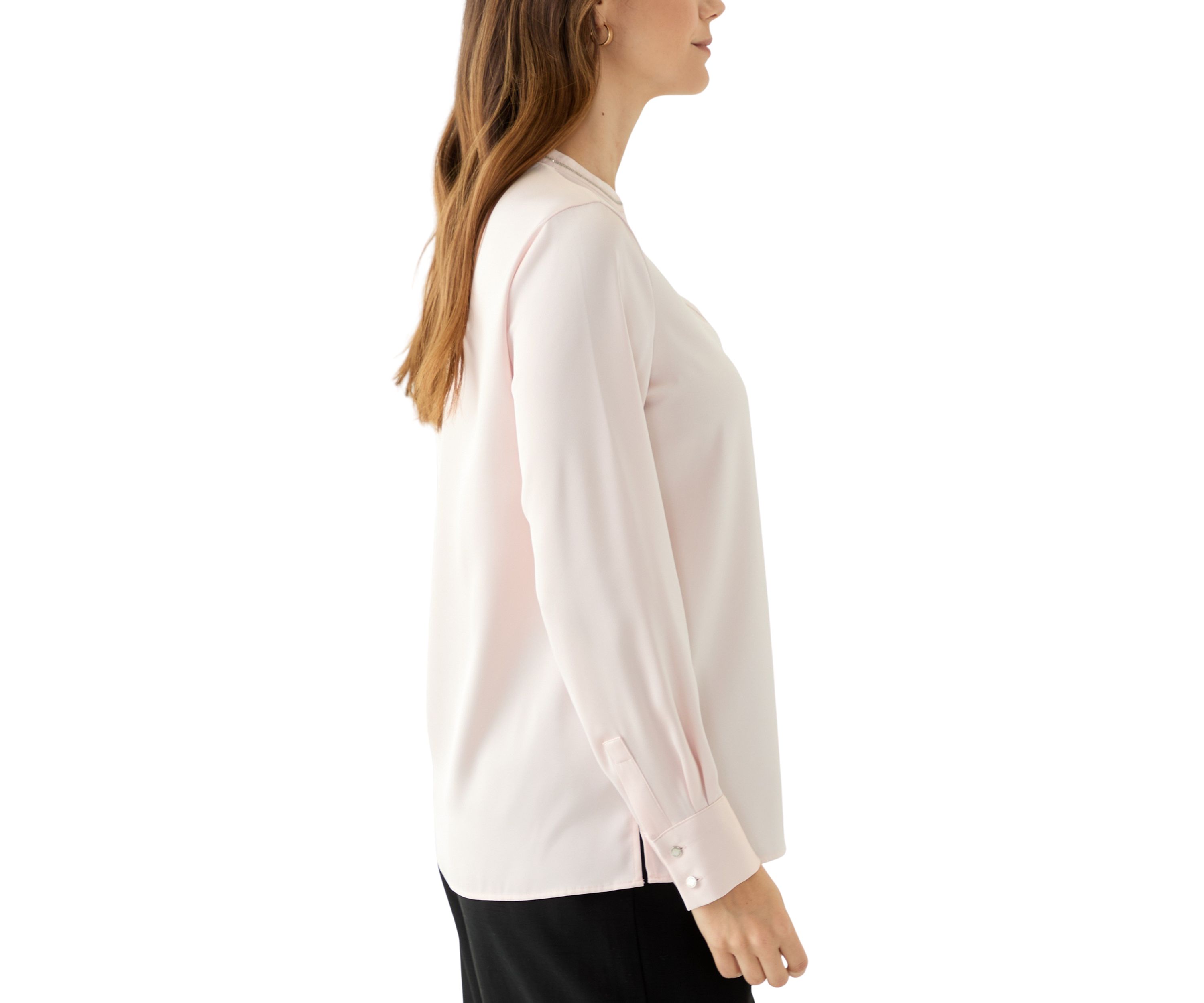 Womens Solid Charmeuse Split Neck Blouse