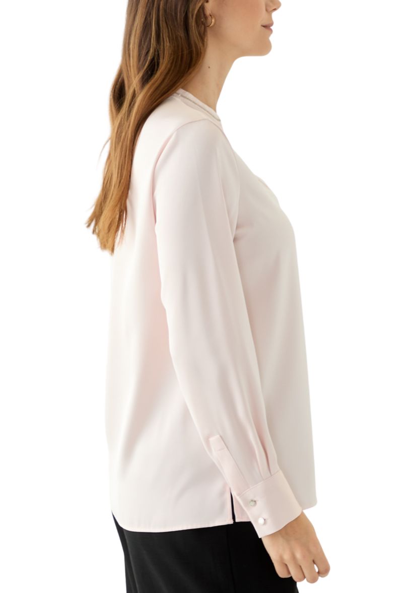 Womens Solid Charmeuse Split Neck Blouse