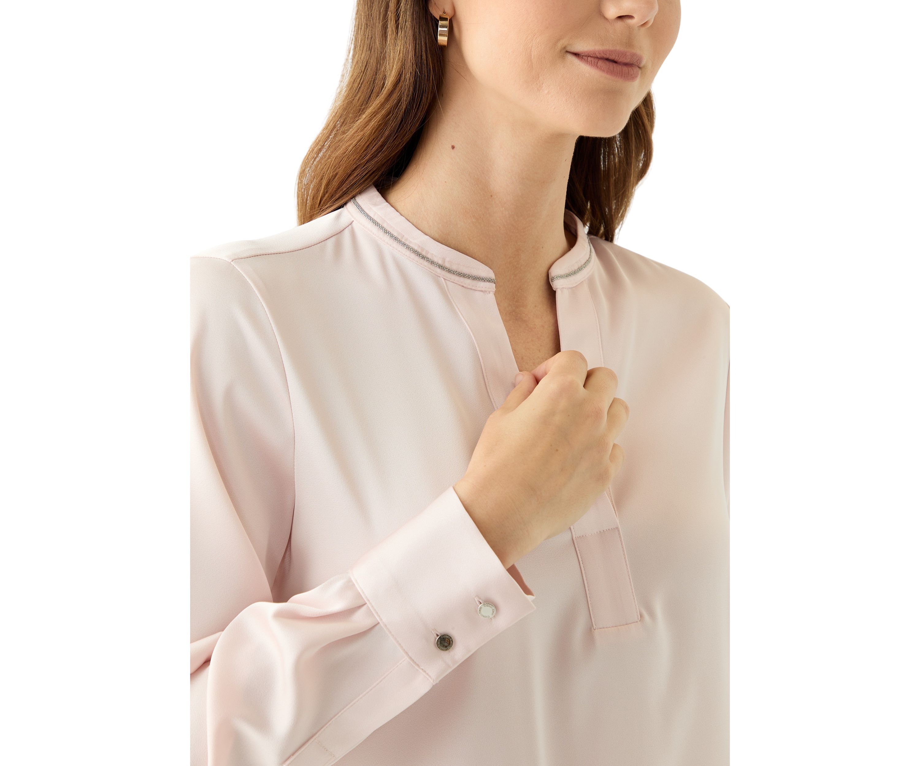 Womens Solid Charmeuse Split Neck Blouse