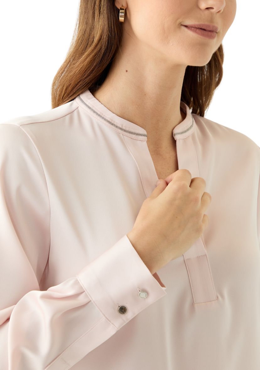 Womens Solid Charmeuse Split Neck Blouse