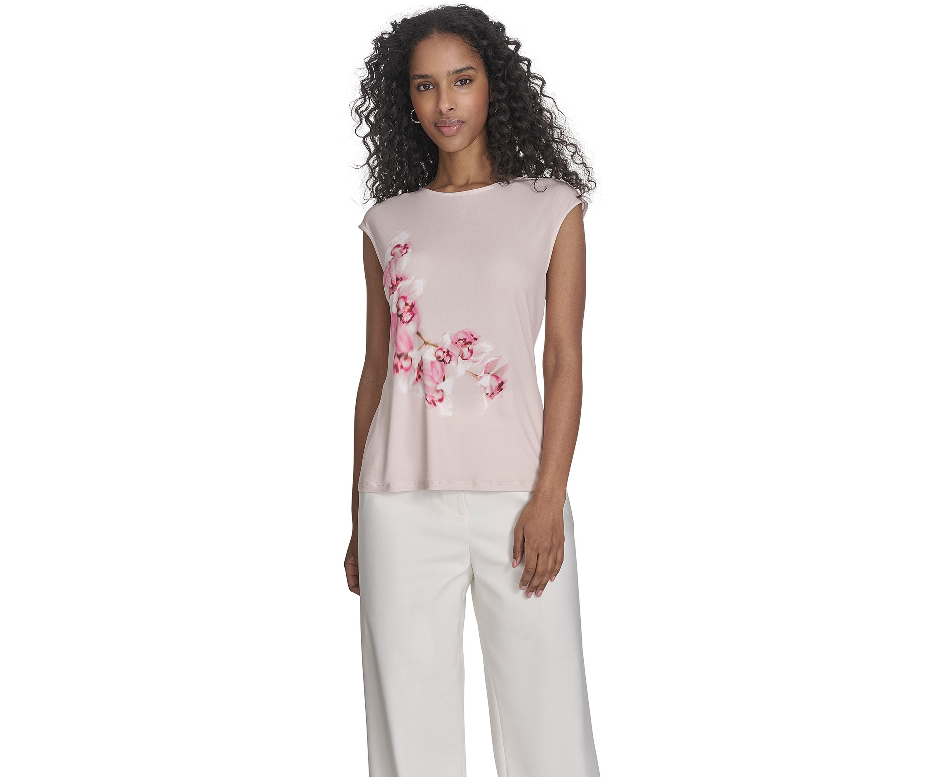 Womens Cap Sleeve Placed Print Blouse