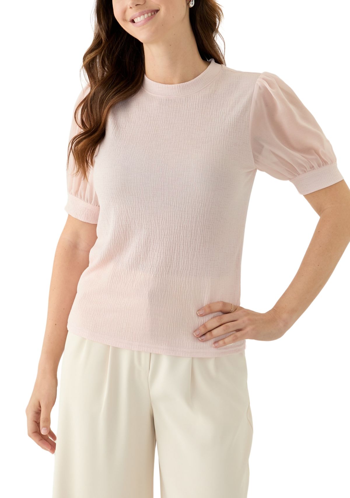 Womens Mixed Media Short Sleeve Top 