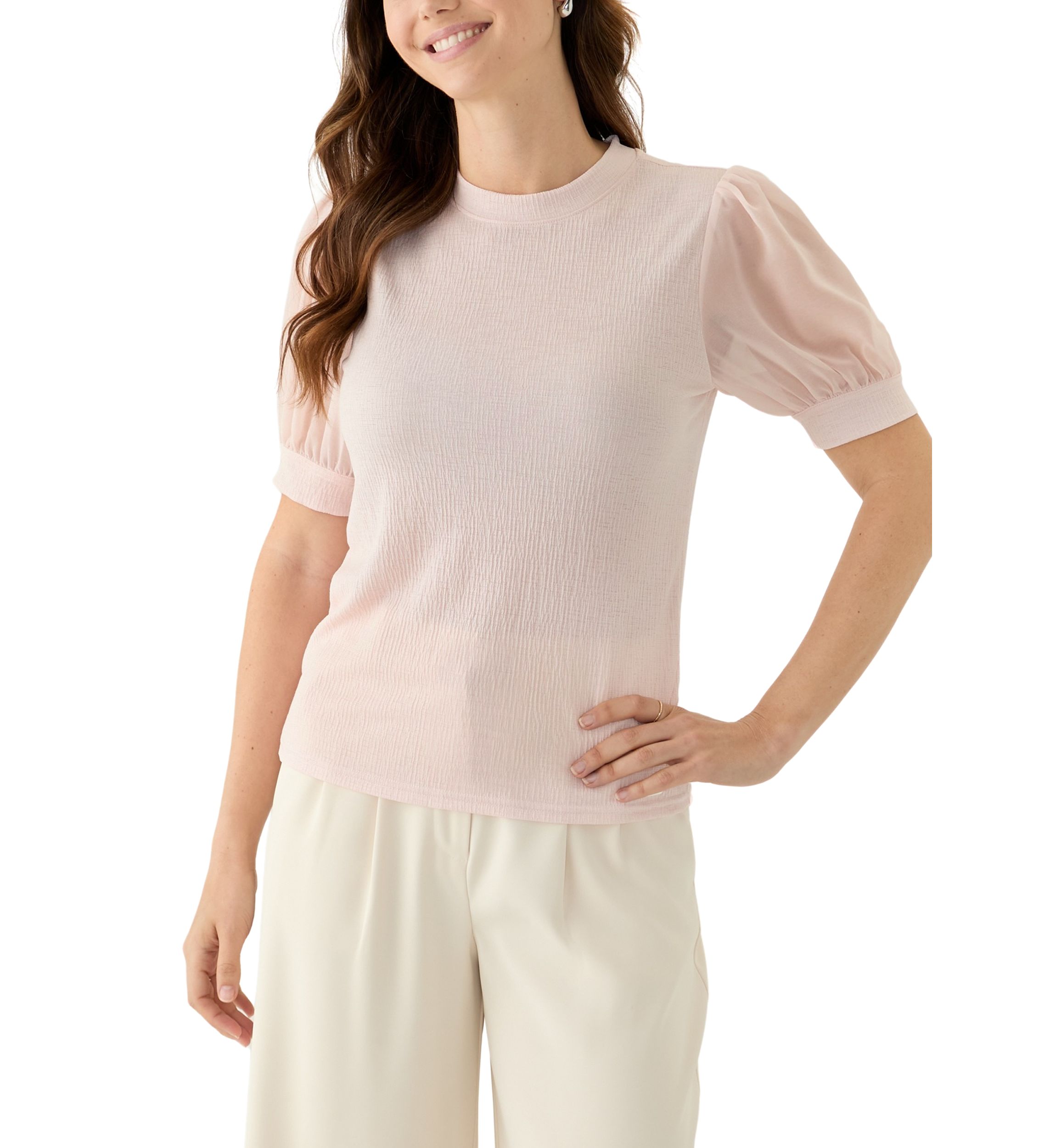 Womens Mixed Media Short Sleeve Top 