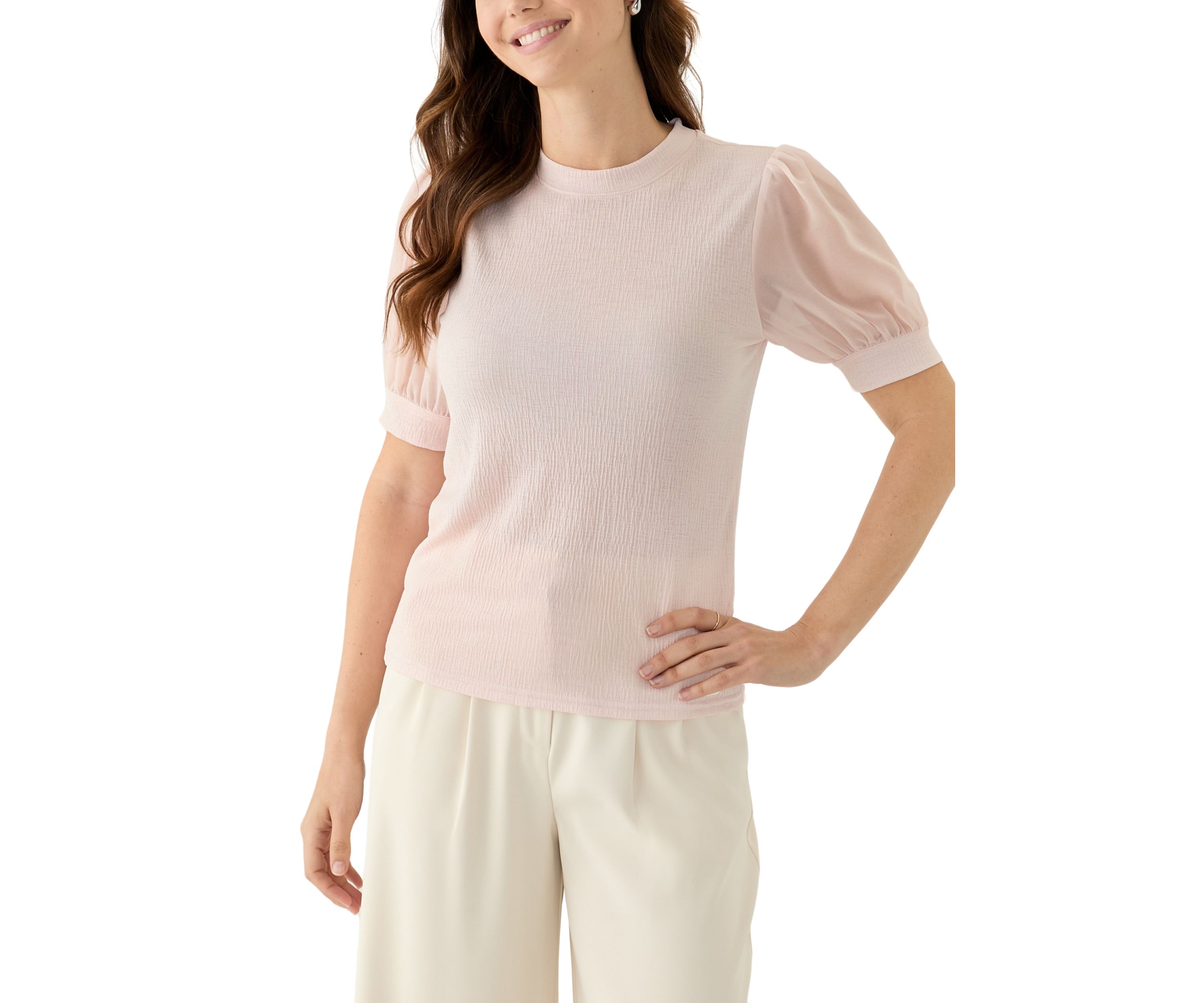 Womens Mixed Media Short Sleeve Top 