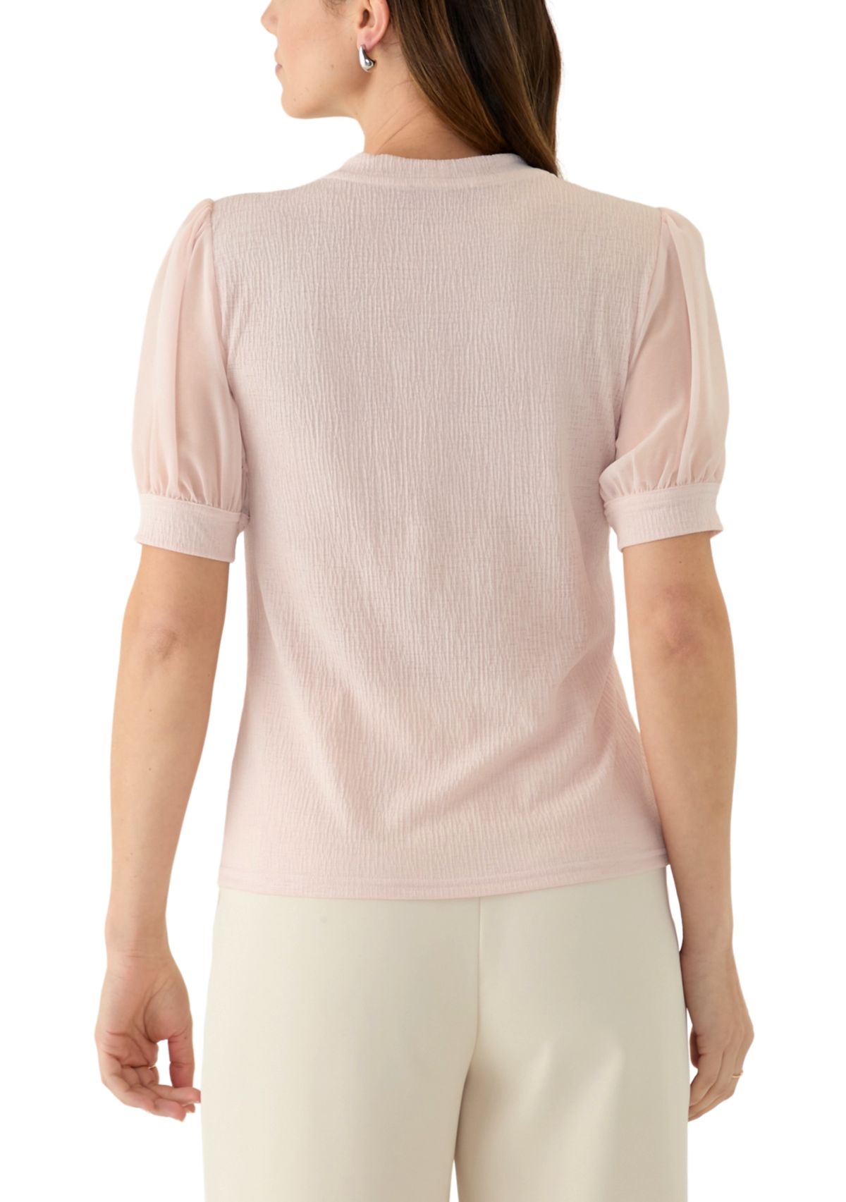 Womens Mixed Media Short Sleeve Top 