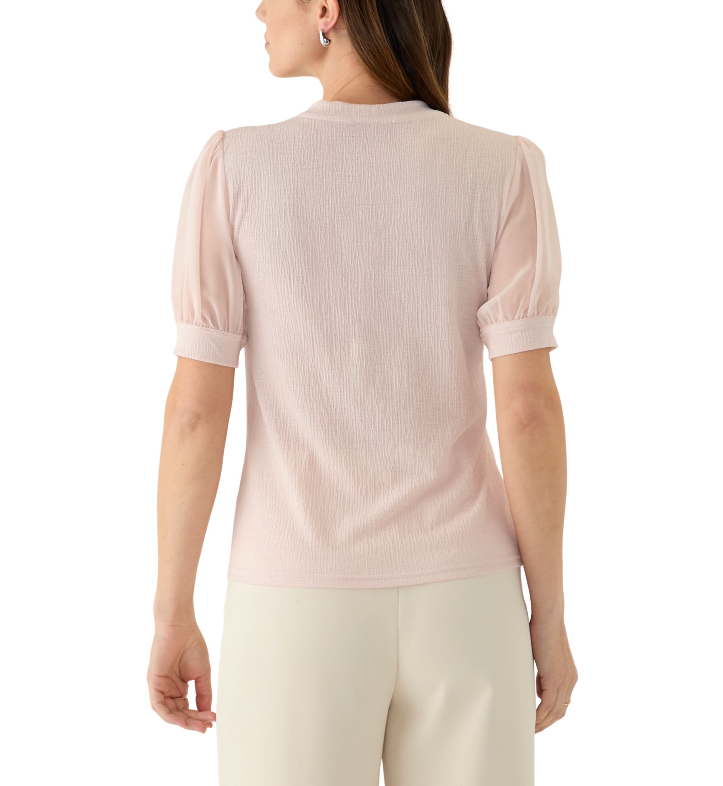 Womens Mixed Media Short Sleeve Top 
