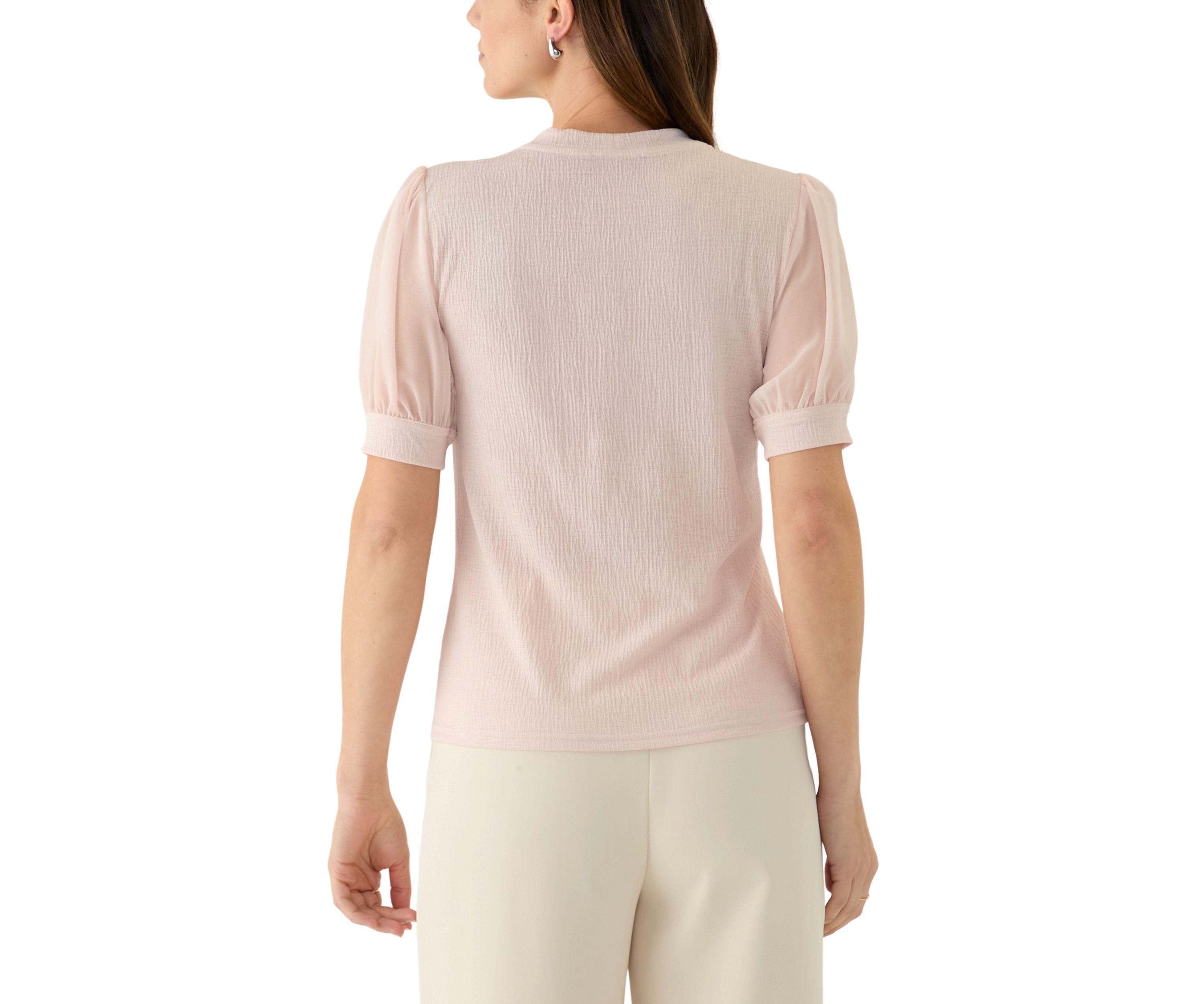 Womens Mixed Media Short Sleeve Top 