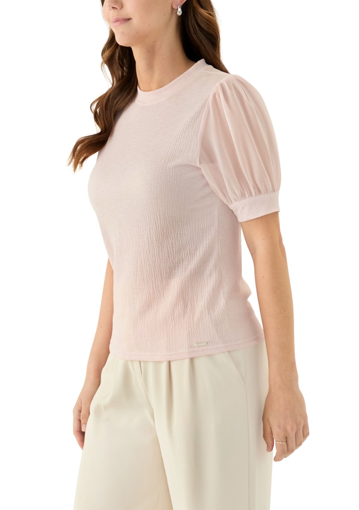 Womens Mixed Media Short Sleeve Top 