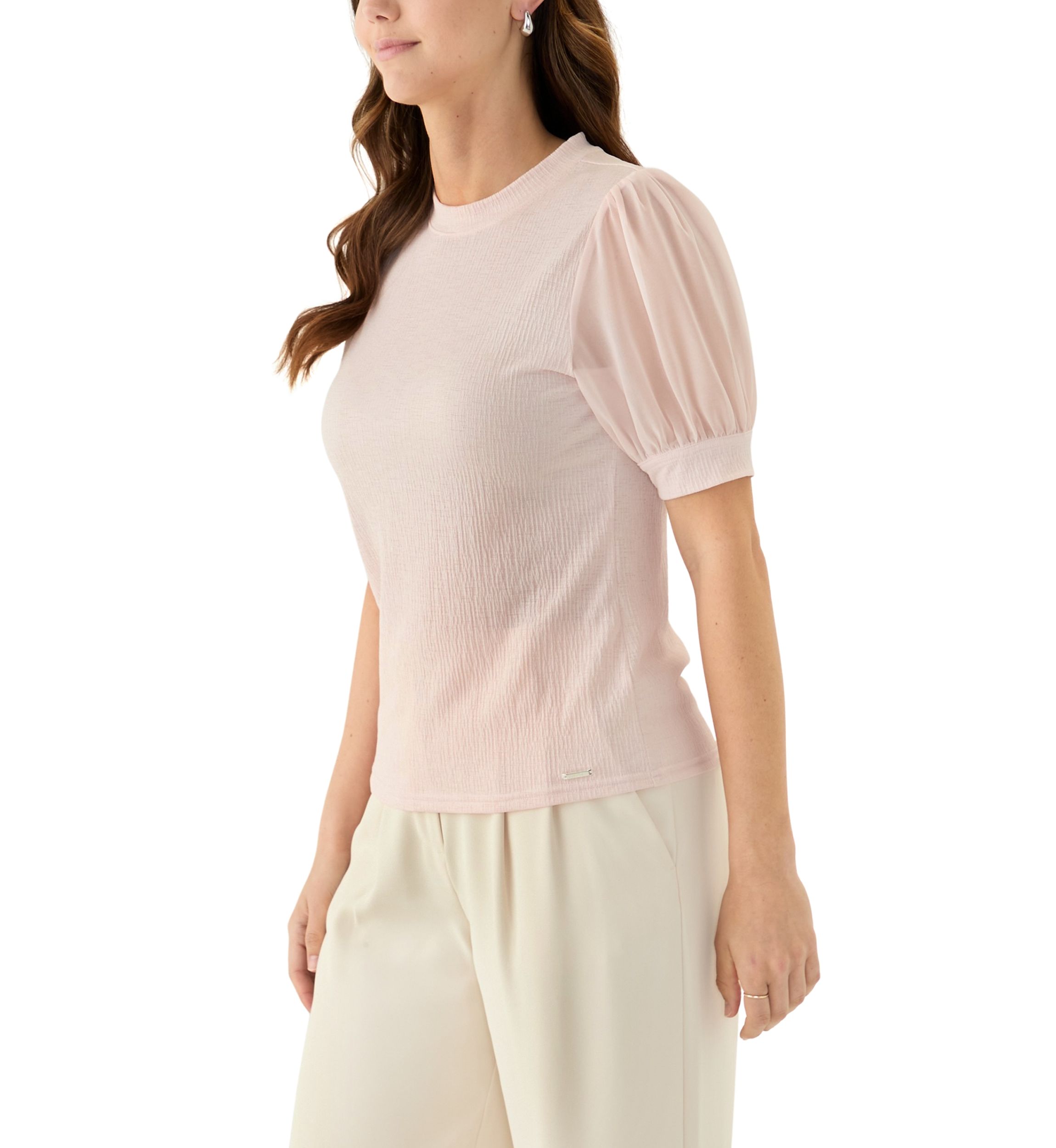 Womens Mixed Media Short Sleeve Top 
